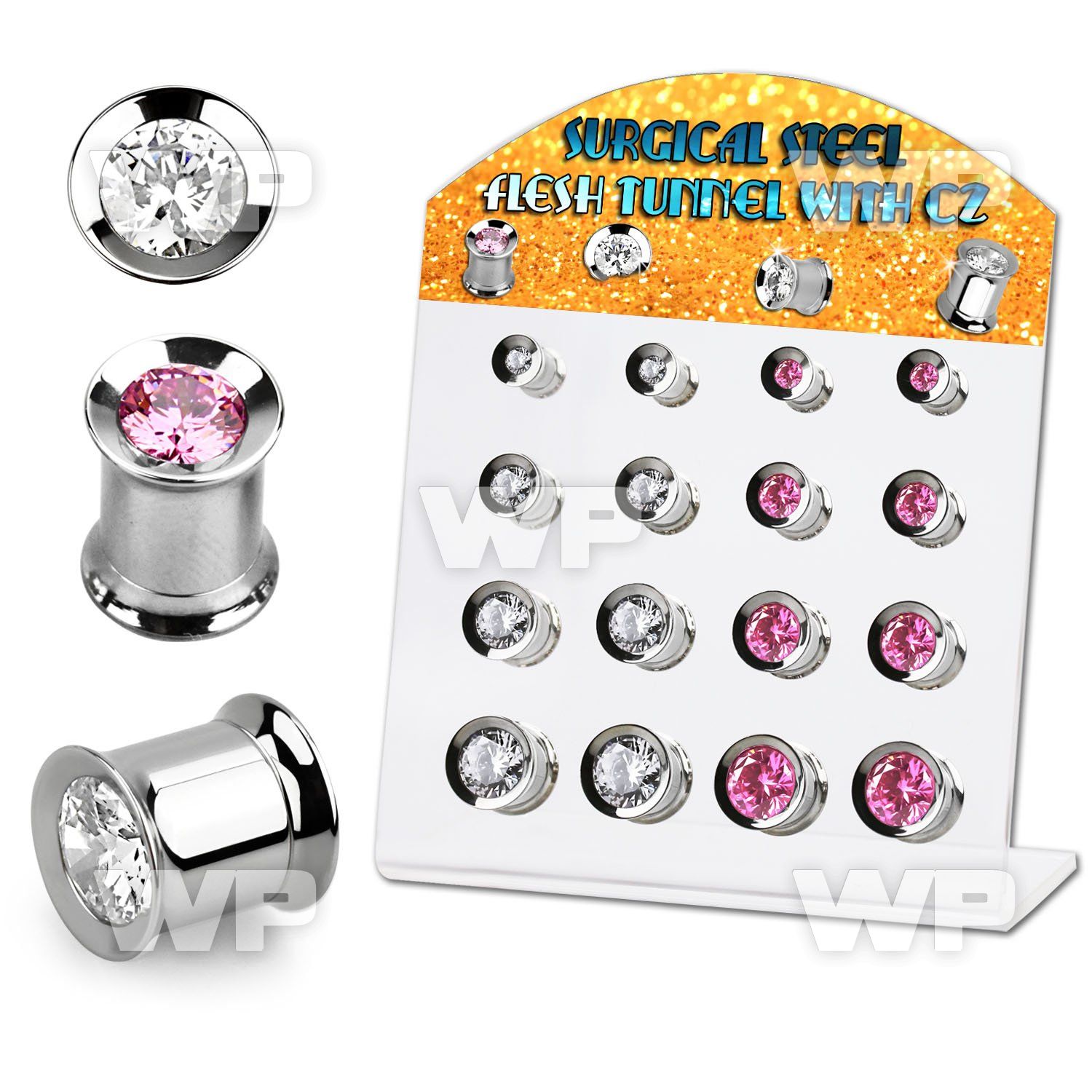 17mietp4 black display 16 pcs of 316l steel double flare flesh ear lobe piercing