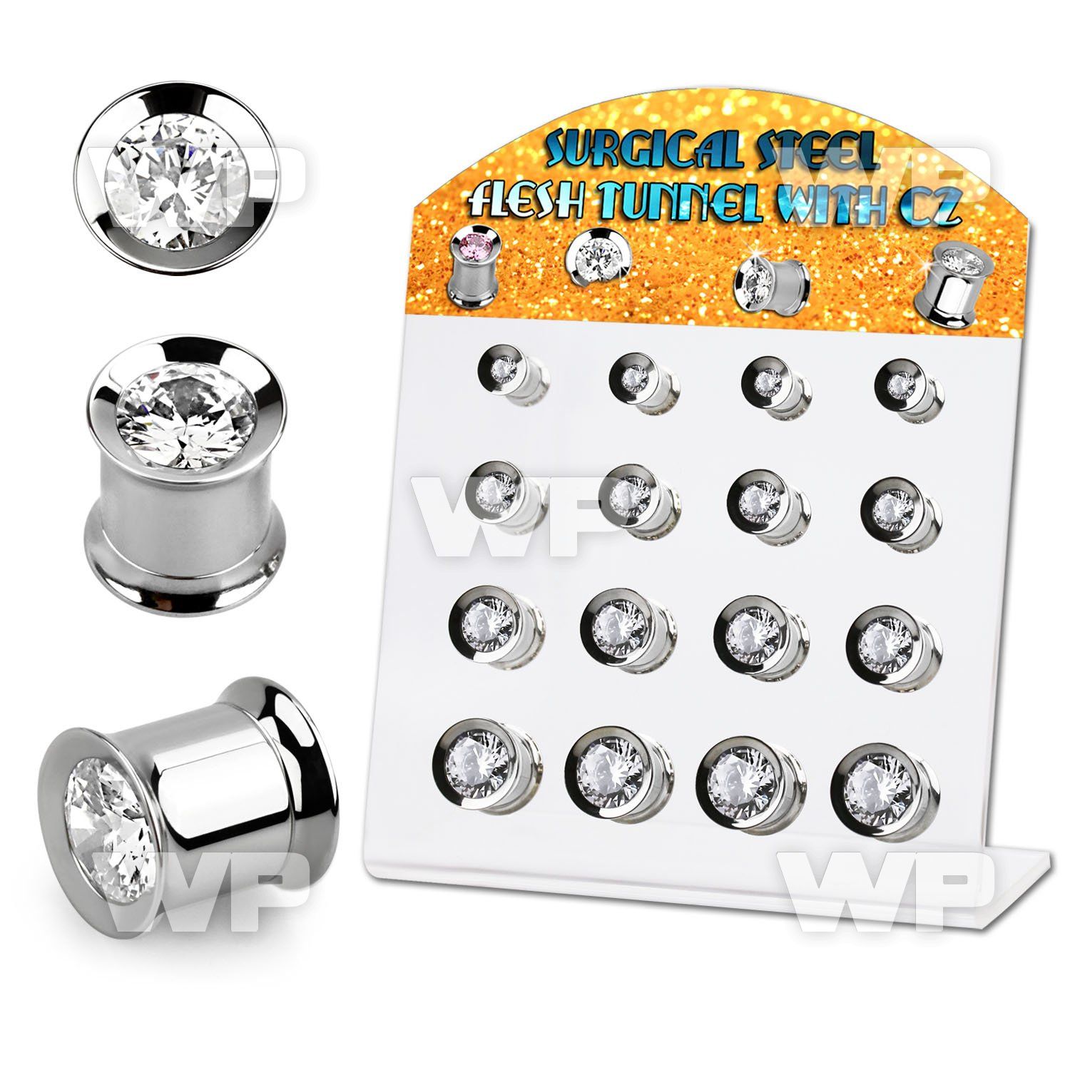 17mietp7 black display 16 pcs of 316l steel double flare flesh ear lobe piercing