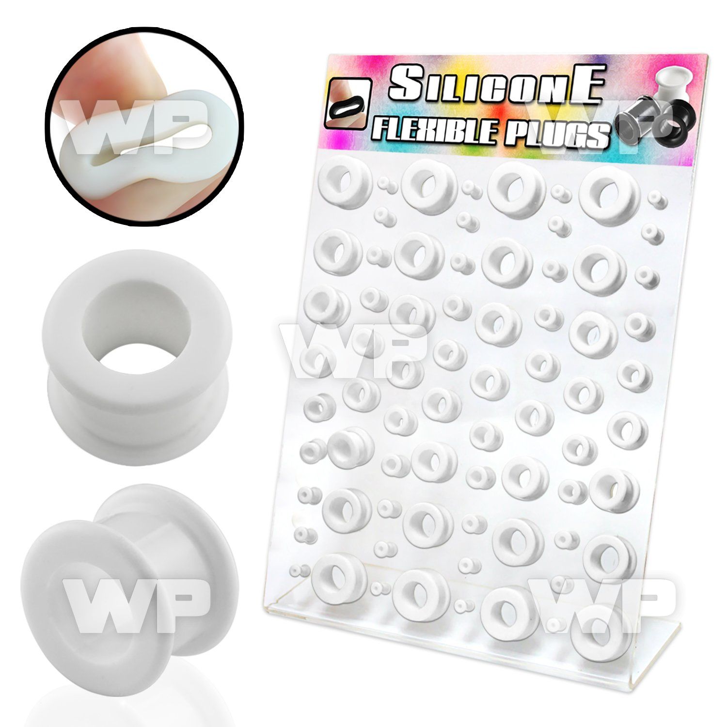 17mikk display w of white silicon flesh tunnels size 4mm 18mm ear lobe piercing