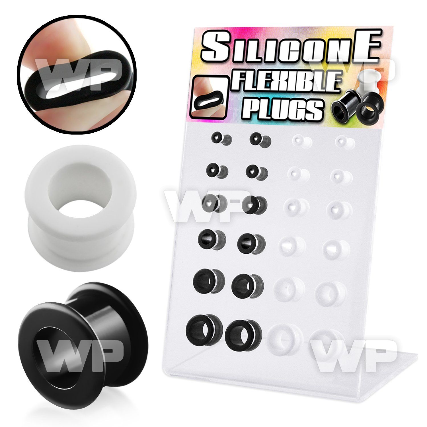 17mil display w of black white silicon flesh tunnels size 4mm ear lobe piercing