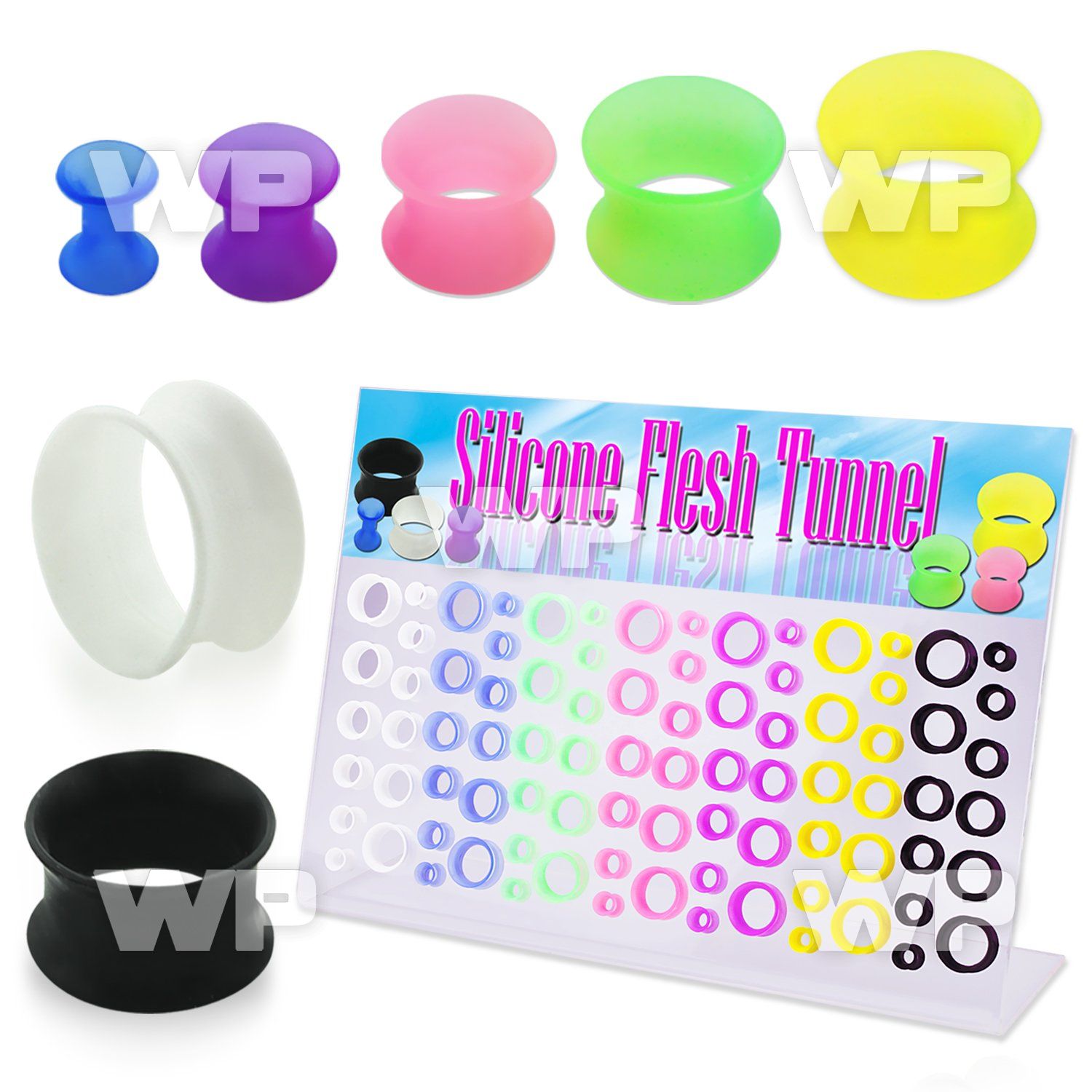 17mils display 84 pcs of ultra thin silicon flesh tunnel in mix ear lobe piercing