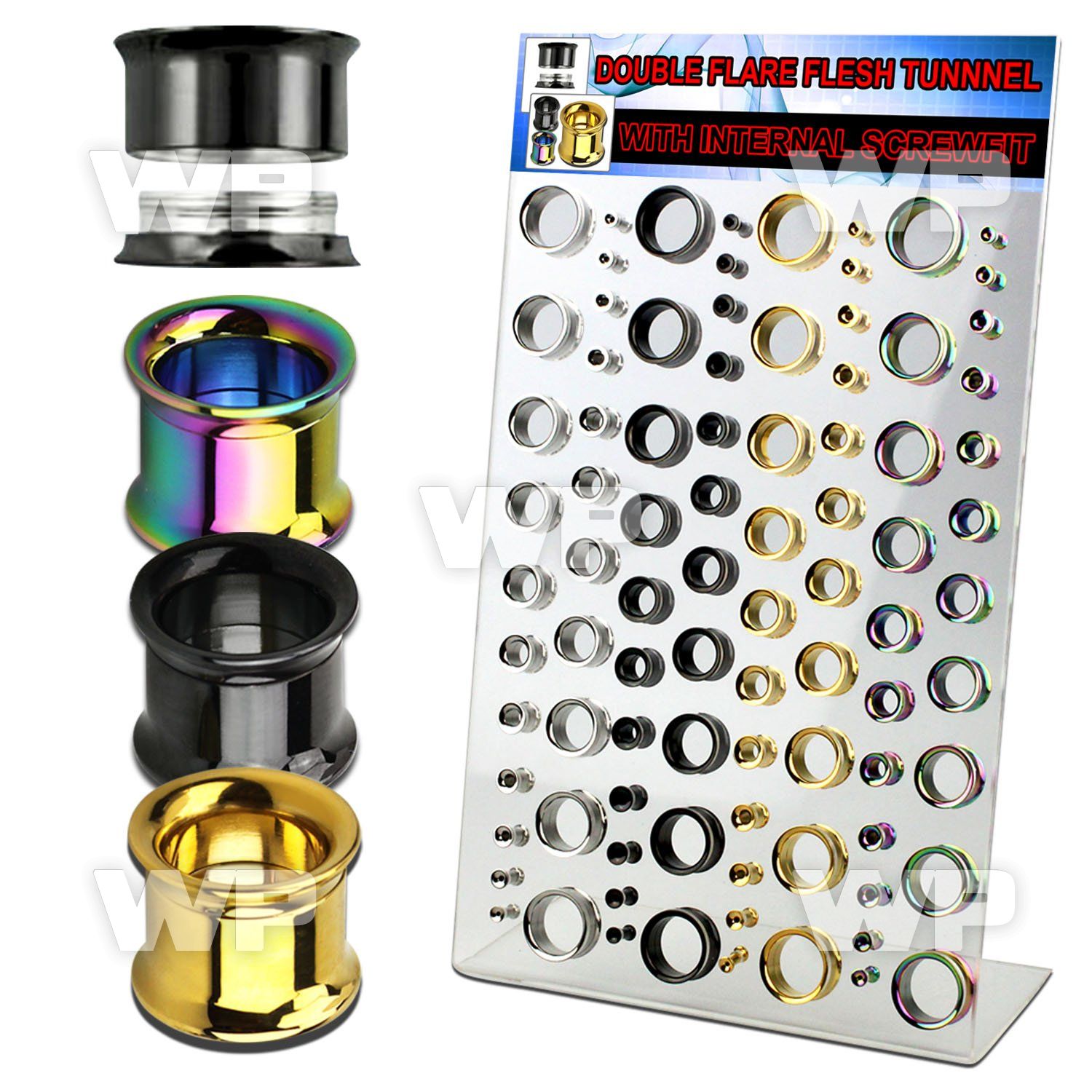 17mily display w of black gold rainbow ion plated surgica ear lobe piercing