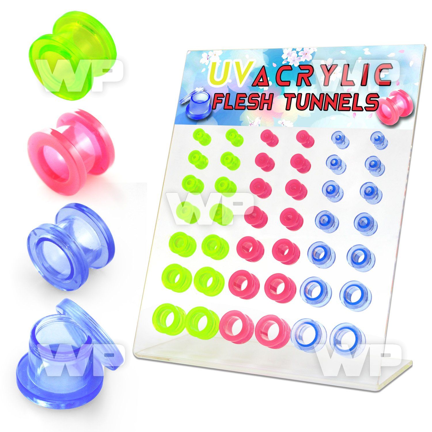 17mis display 42 pcs of acrylic screw fit flesh tunnels in mix ear lobe piercing