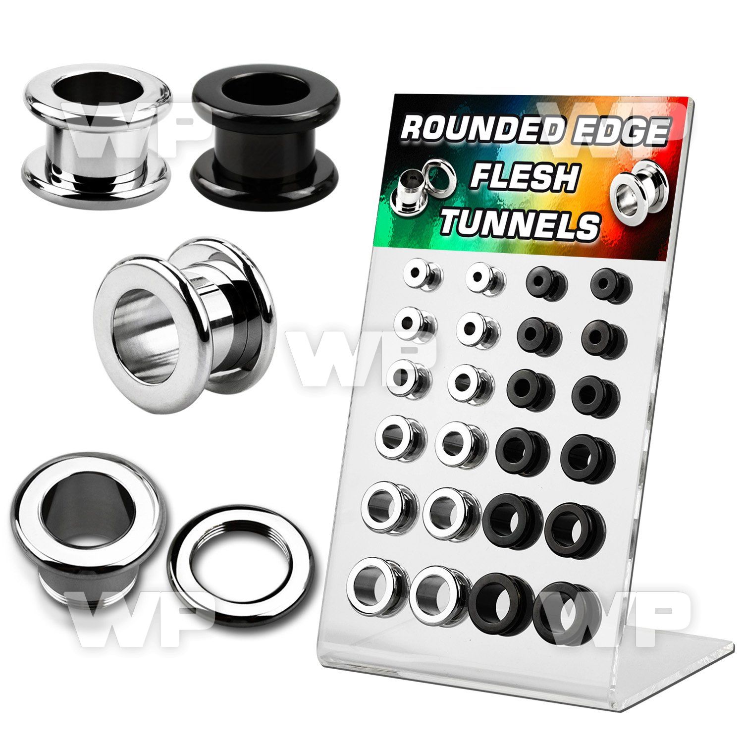 17mise display w black ion plated steel flesh tunnel plug roun ear lobe piercing