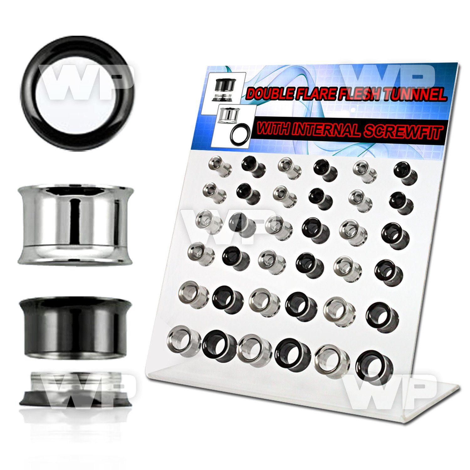 17misl display w black ion plated surgical steel double flared ear lobe piercing