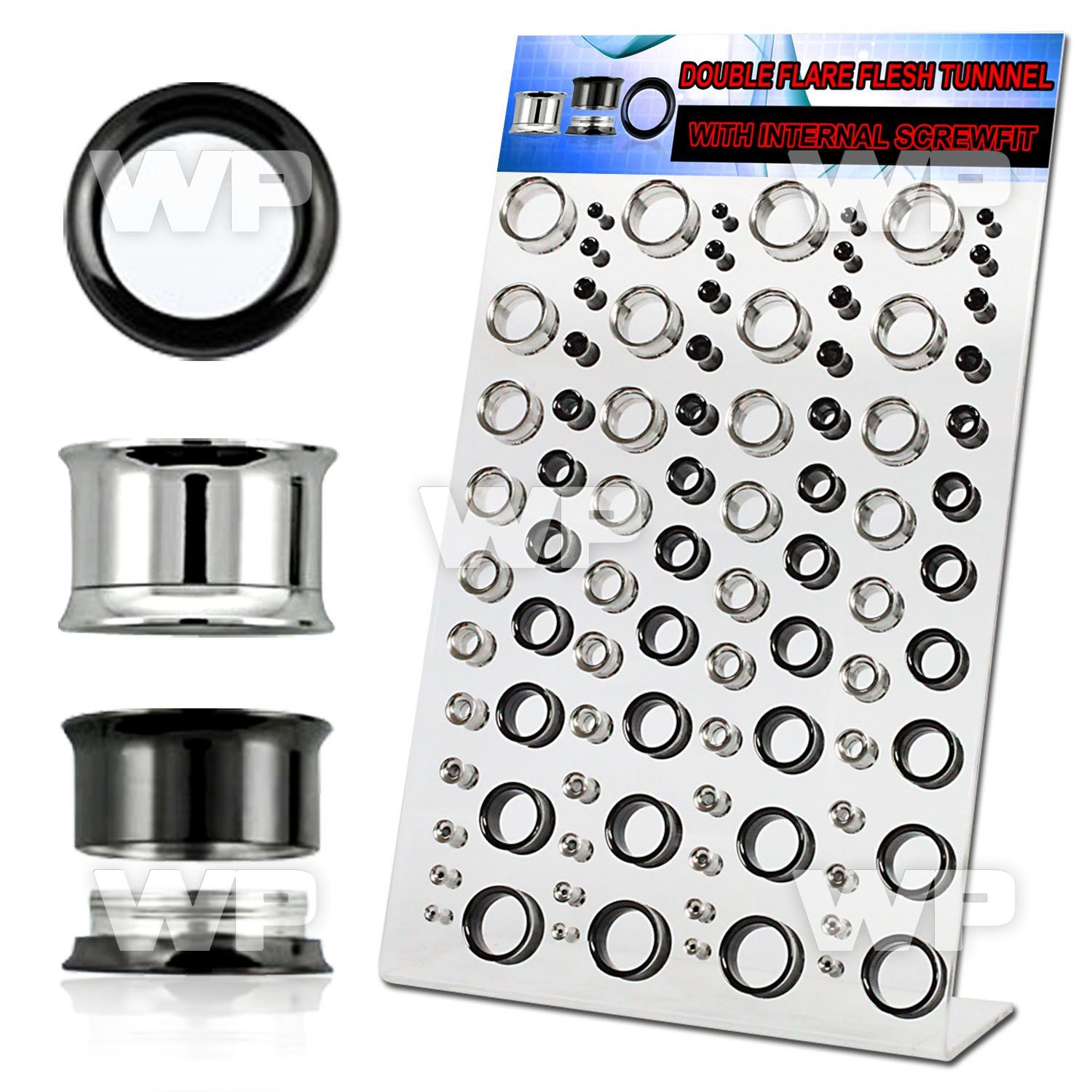 17miss display w of black ion plated surgical steel double ear lobe piercing