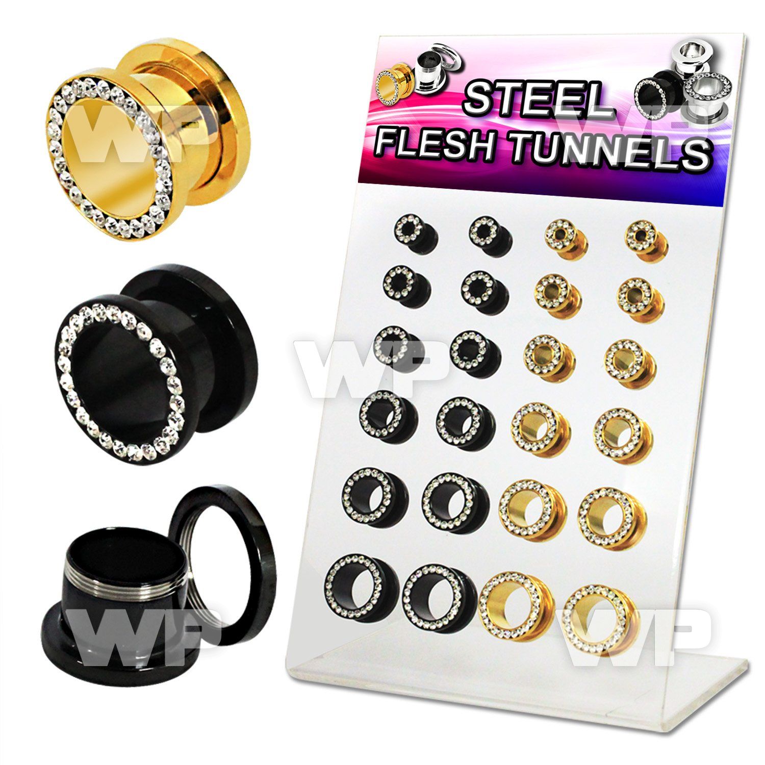 17misy7 display w gold black ion plated surgical steel flesh ear lobe piercing
