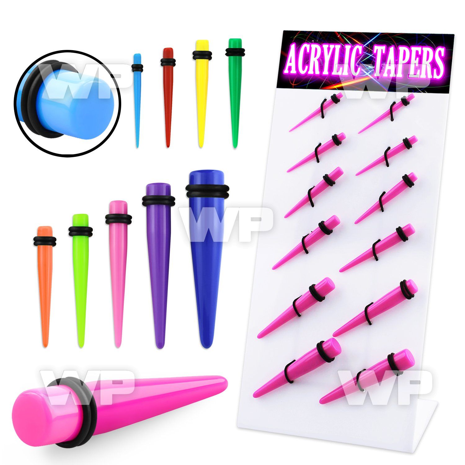 17mitk display w acrylic tapers in solid colors silicon o ring ear lobe piercing