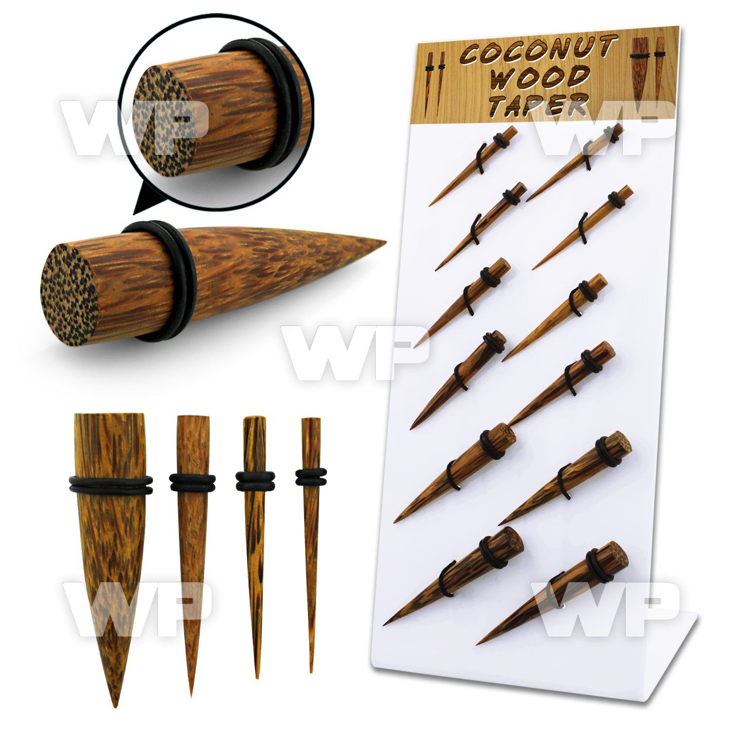 17mitp display w coconut wood tapers double o ring s size 3mm ear lobe piercing