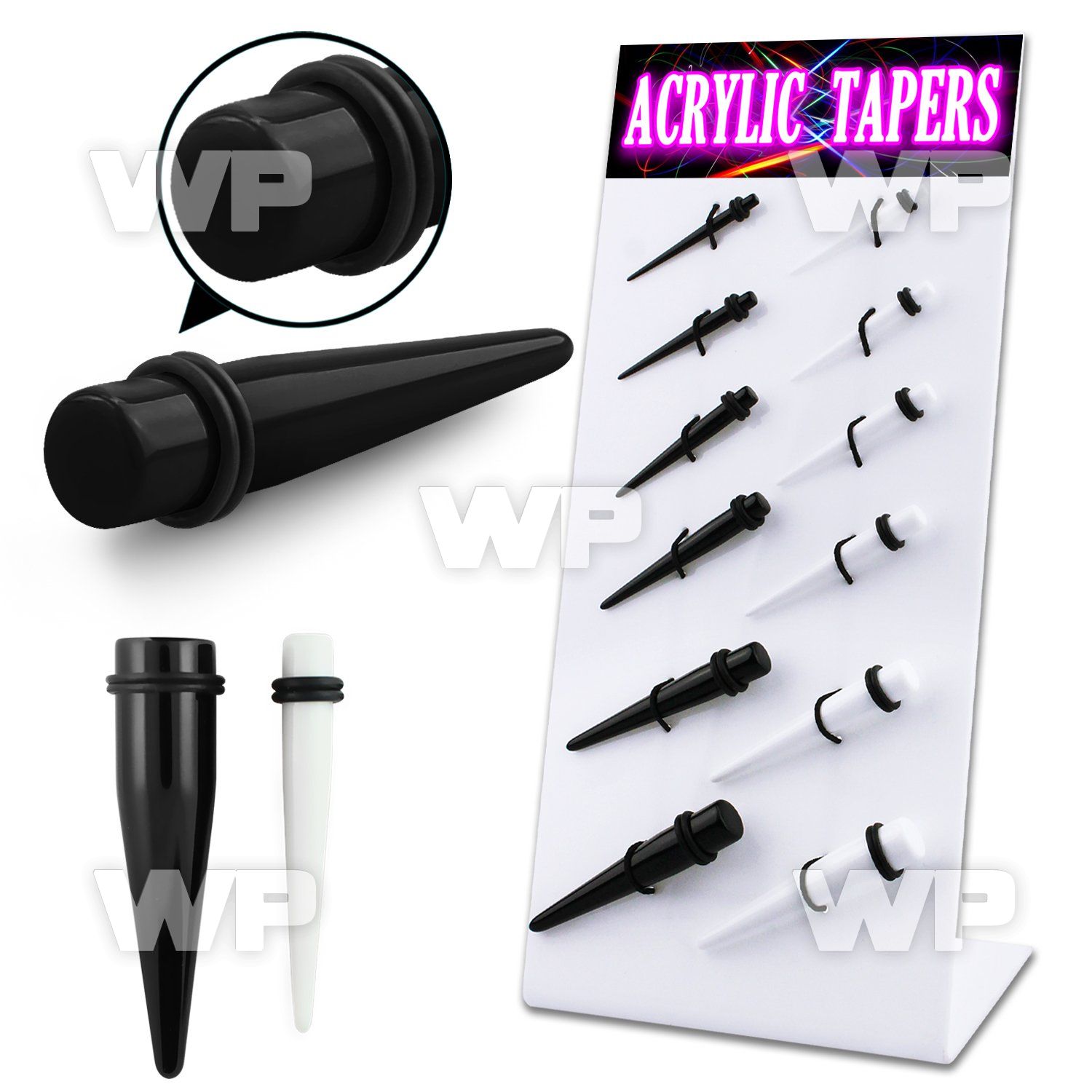 17mity4 display w black white acrylic tapers silicon o ring siz ear lobe piercing