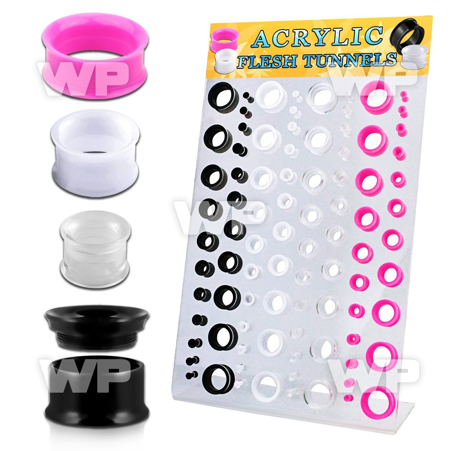 17miy94 display w of internal screw fit acrylic flesh tunnels ear lobe piercing