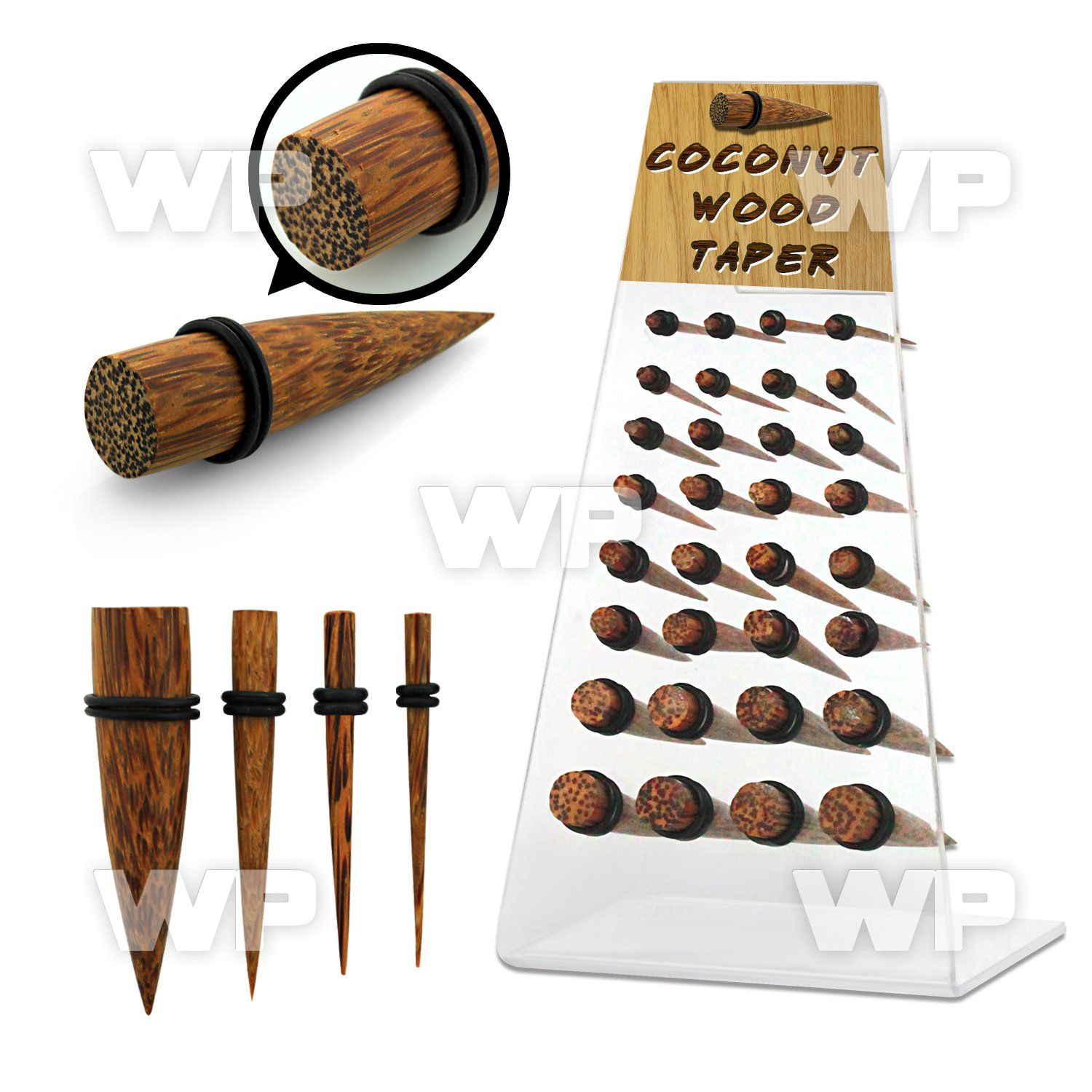17miys display 32 pcs of coconut wood tapers double o ring s ear lobe piercing