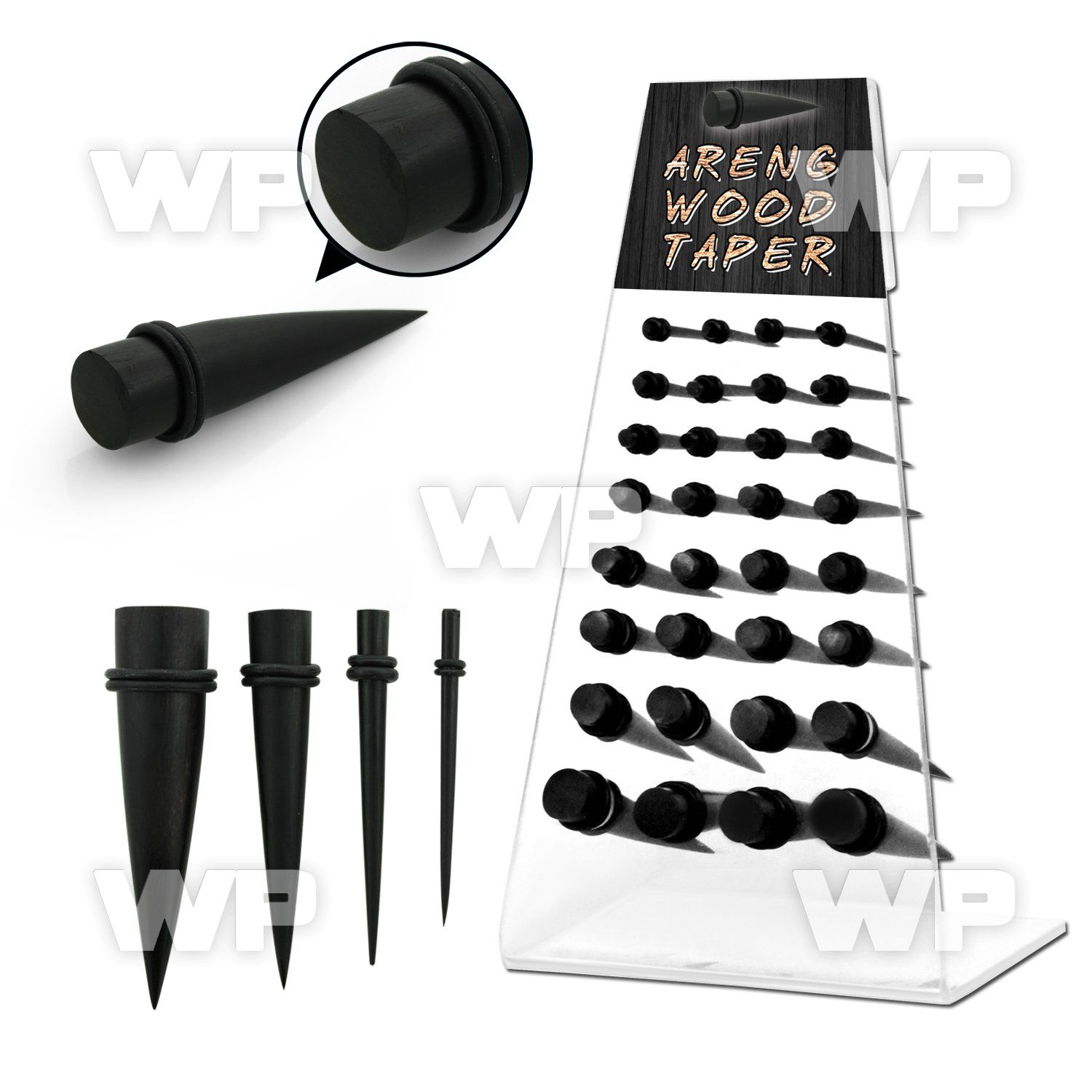 17miyy display 32 pcs of black areng wood tapers double silicon ear lobe piercing