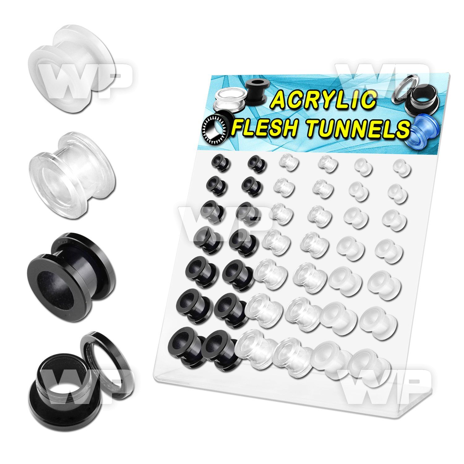17miz display 42 pcs of acrylic screw fit flesh tunnels size ear lobe piercing