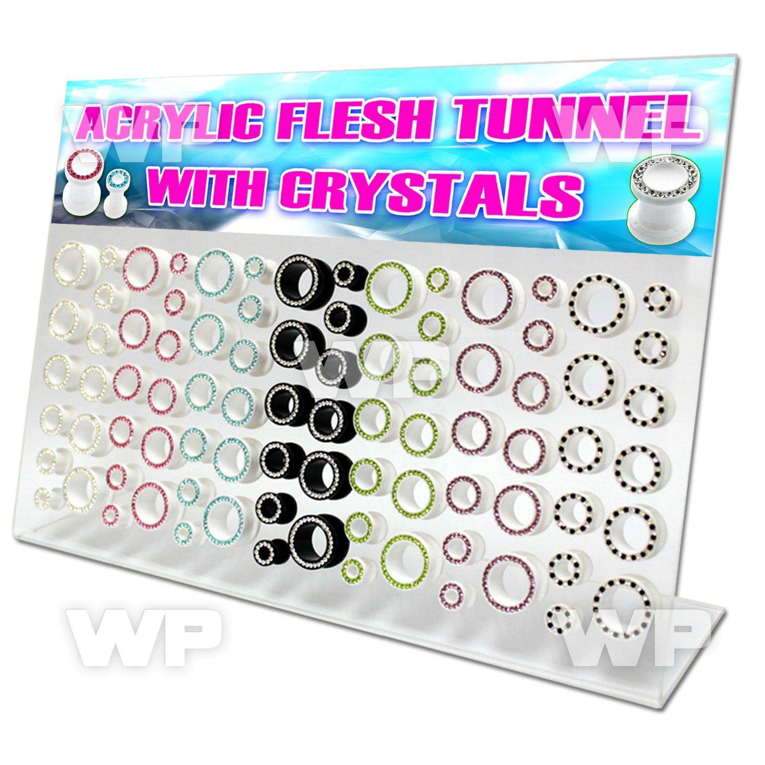 17mizs display w of acrylic screw fit flesh tunnel crystal studd ear lobe piercing