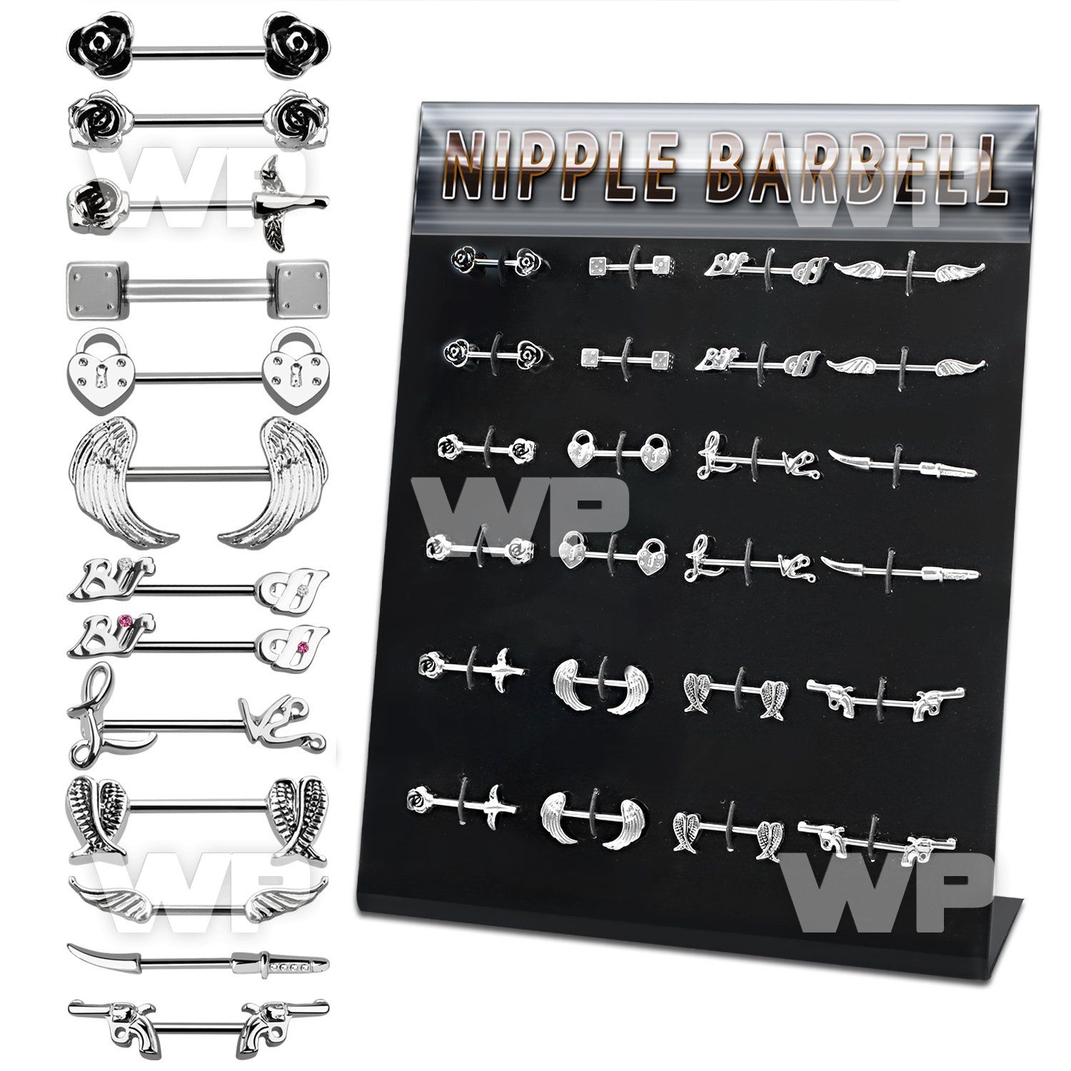 17umk display w assorted 316l steel nipple barbells 1 6mm nipple piercing