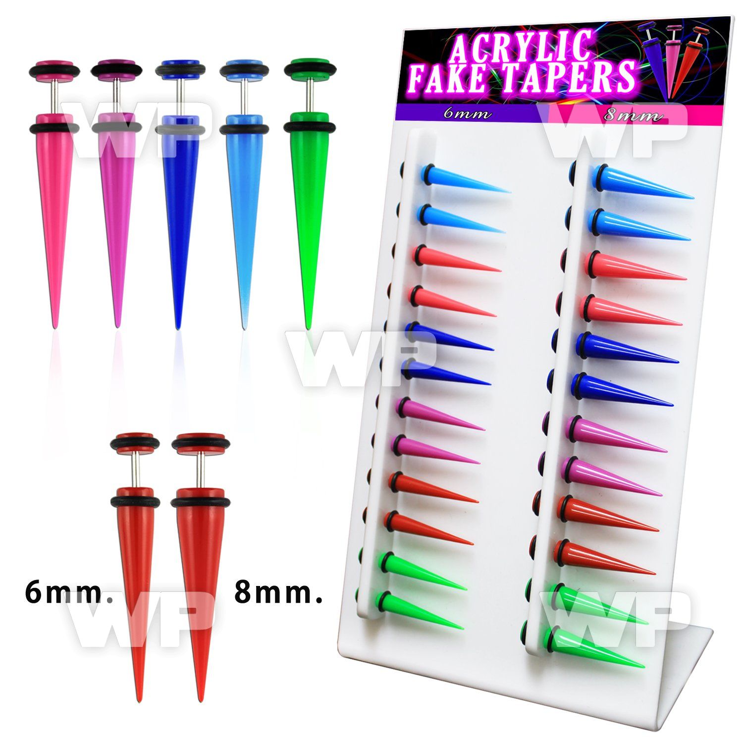 18q7rm display w 6mm 8mm acrylic fake taper o ring s in mixed ear lobe piercing