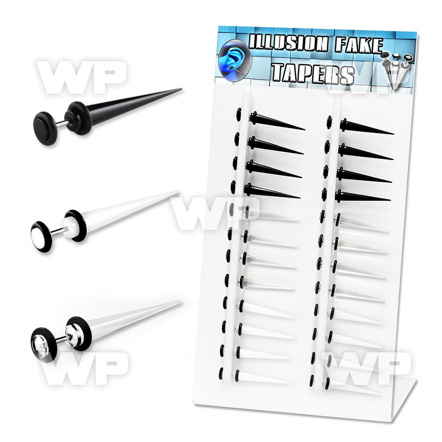 18qrm display w acrylic fake taper o ring s in white black ear lobe piercing