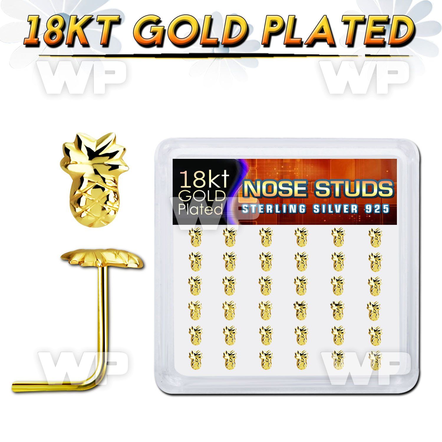 18svpa36 box w silver nose stud 18k gold plating pineapple top