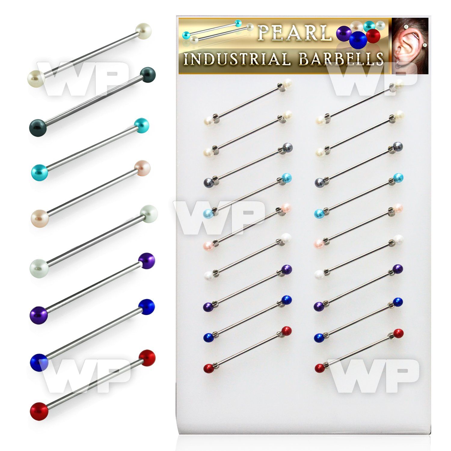 18u1ek display with of surgical steel industrial barbells5mm fau 