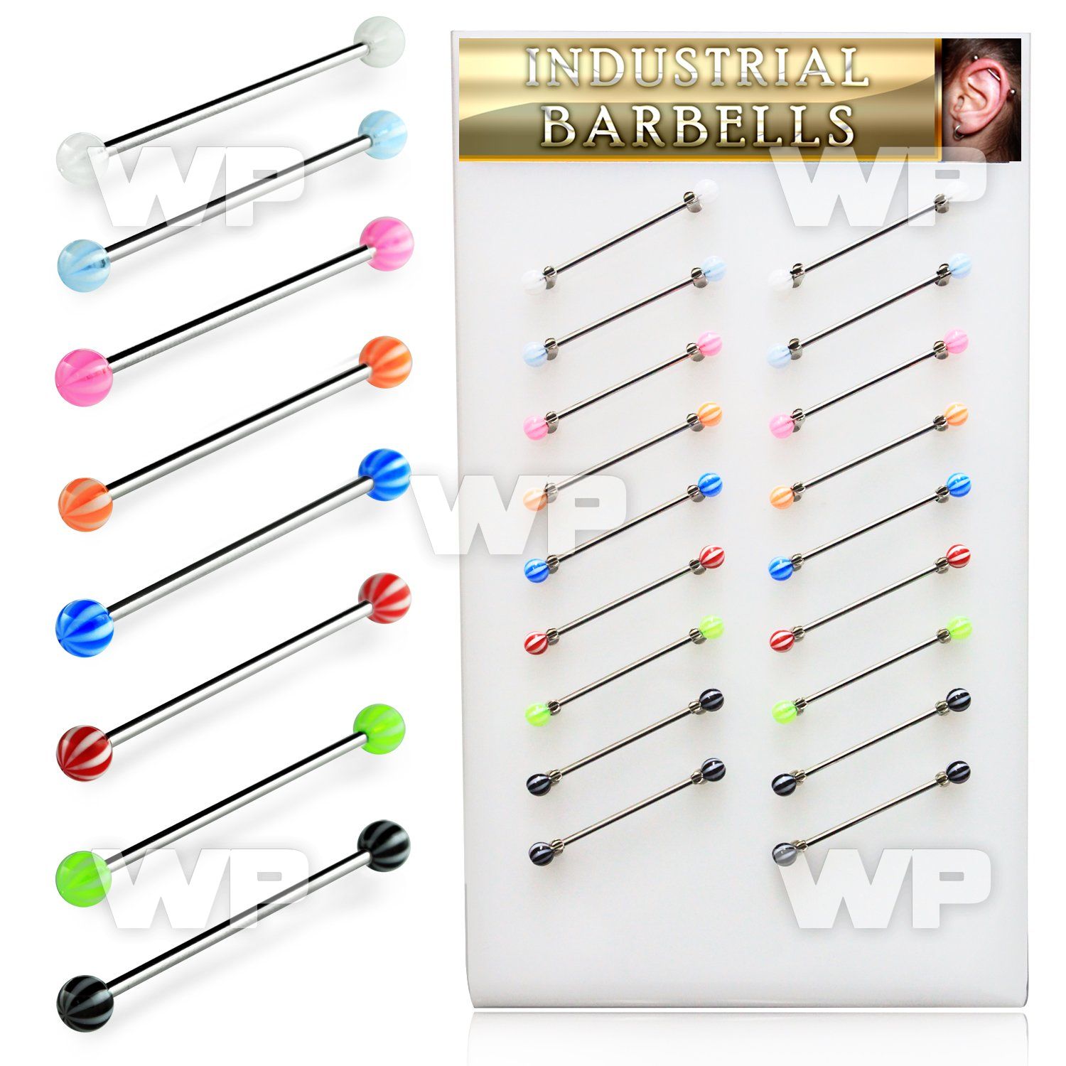 18u1ep display with of 316l steel industrial barbells 1 6mm 5mm 