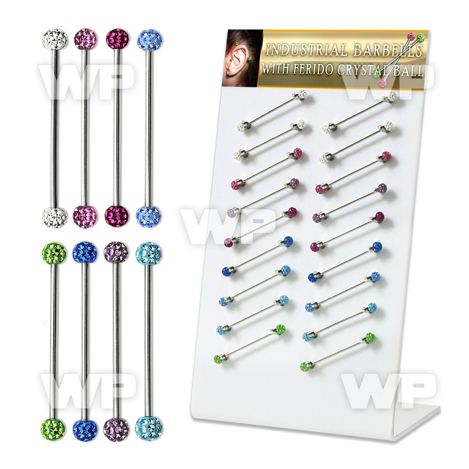 18u1et display with of 316l steel industrial barbells 1 6mm 5mm 