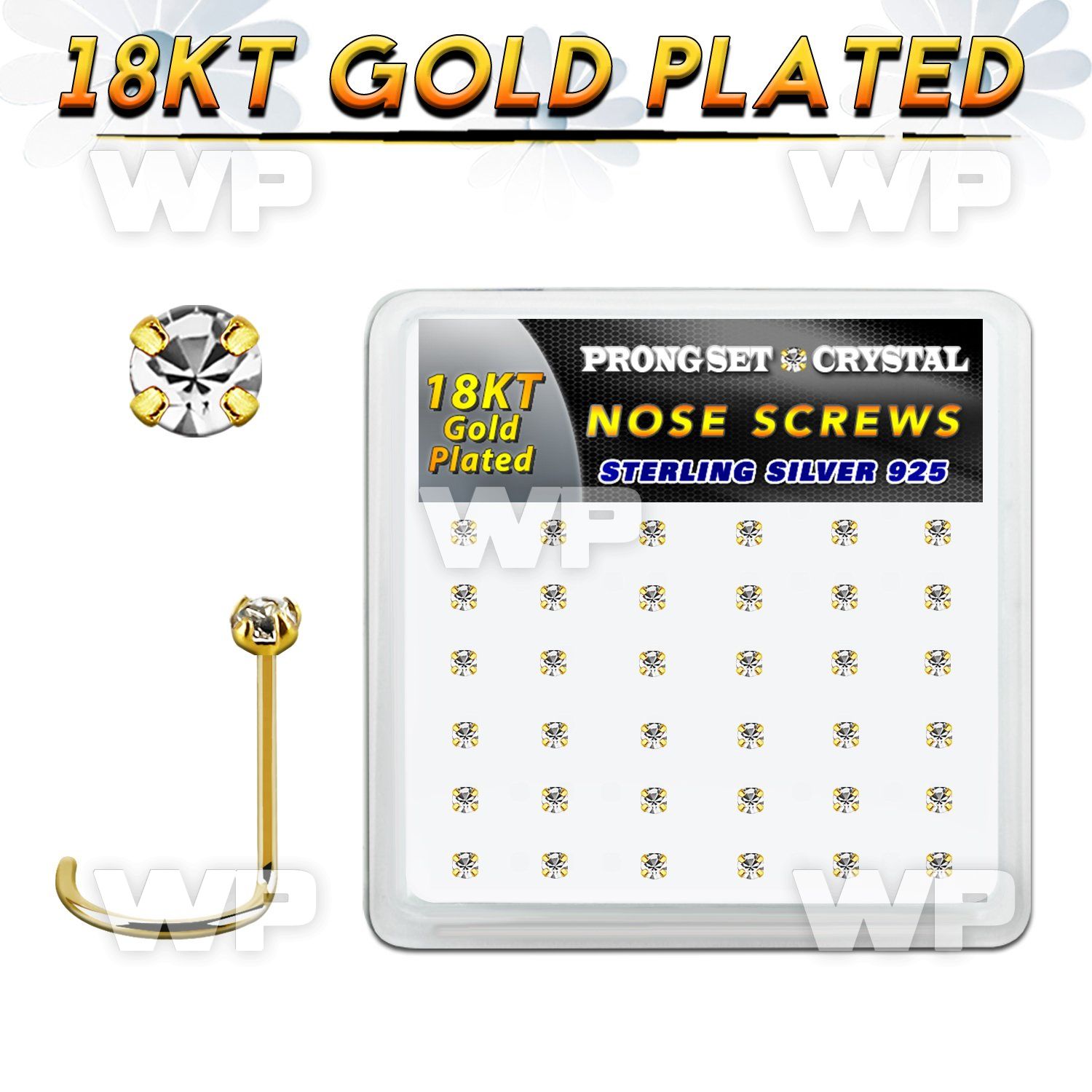 18wp14xc box gold plated silver nose screws w set 2mm crystals