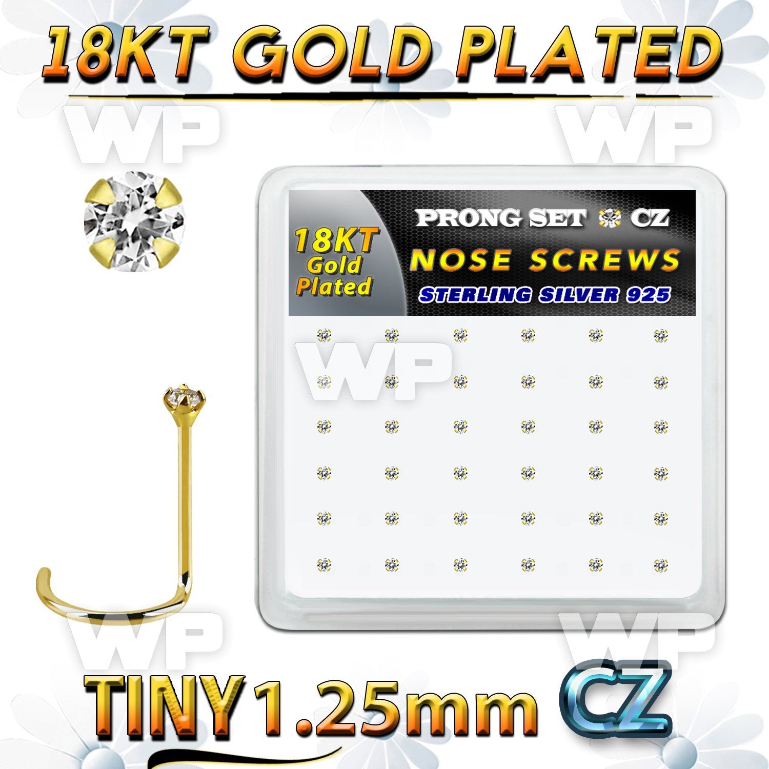 18wz12xc box gold plated silver nose screw w set 1.25mm clear czs