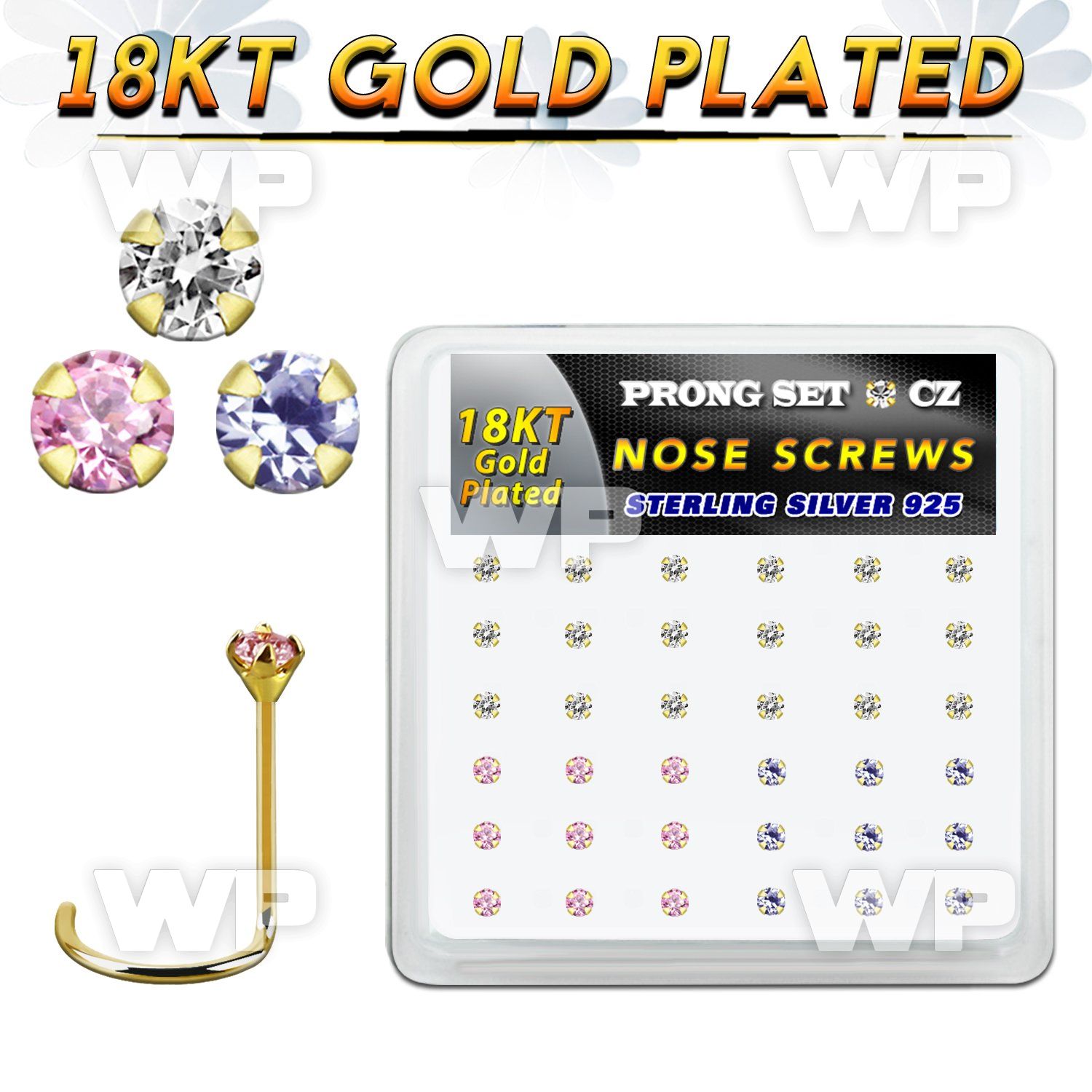 18wz2xm box 36 gold plated silver nose screws w set 2mm mix czs
