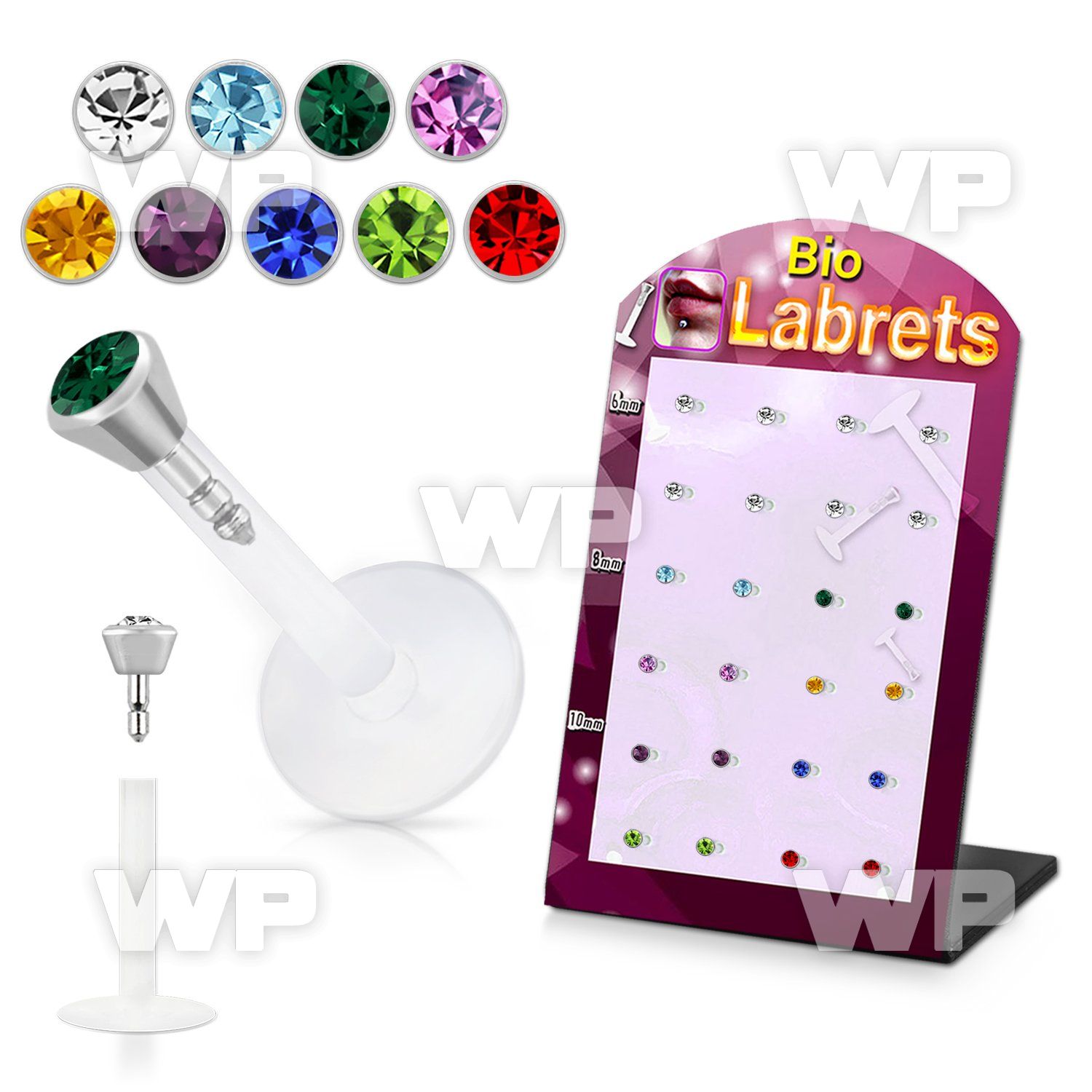 1bcnk display w clear bio flex abrets 1 2mm push in 2 5mm flat lower lip piercing