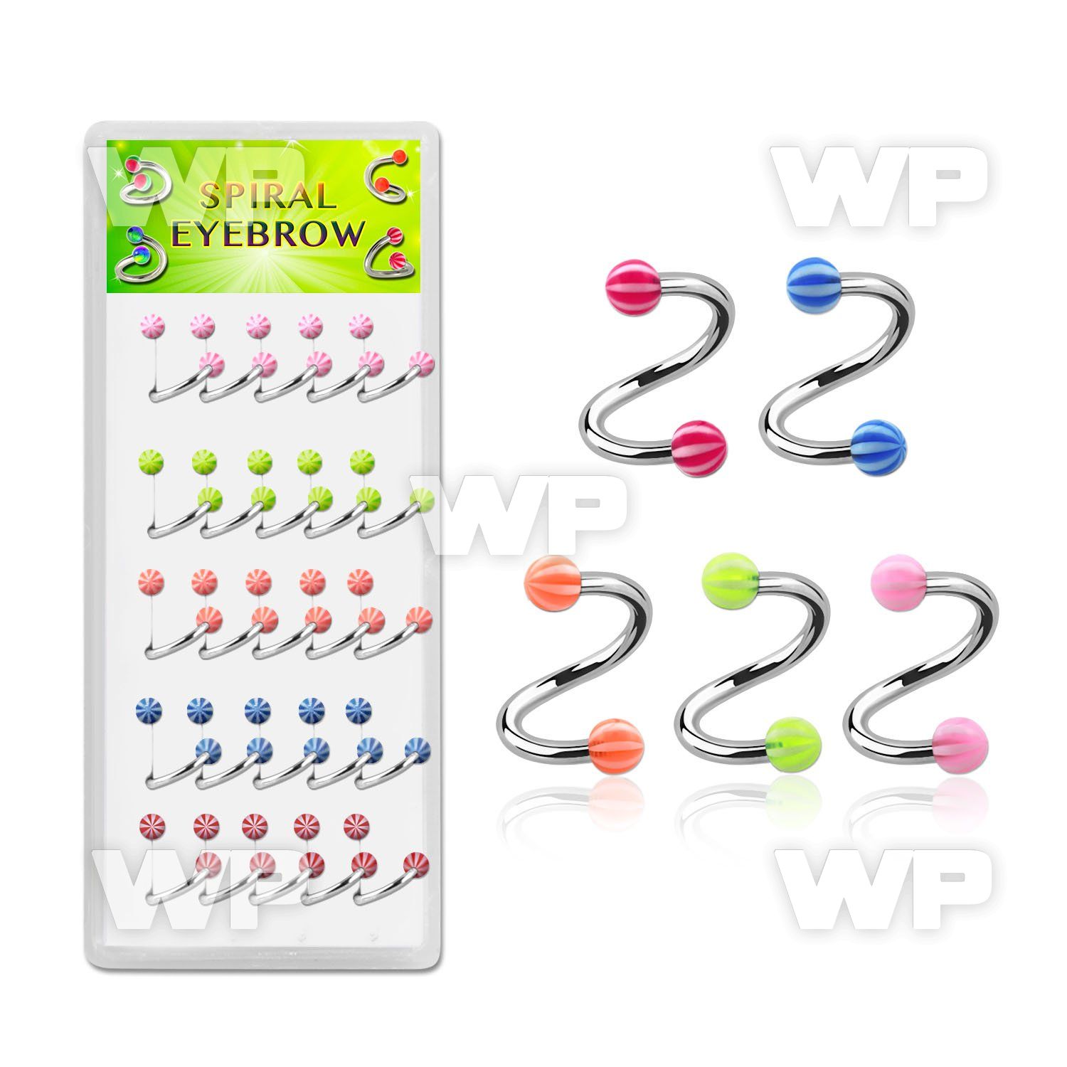 1c3mwy box w of surgical steel eyebrow spirals 1 6mm 3mm acryli eyebrow piercing