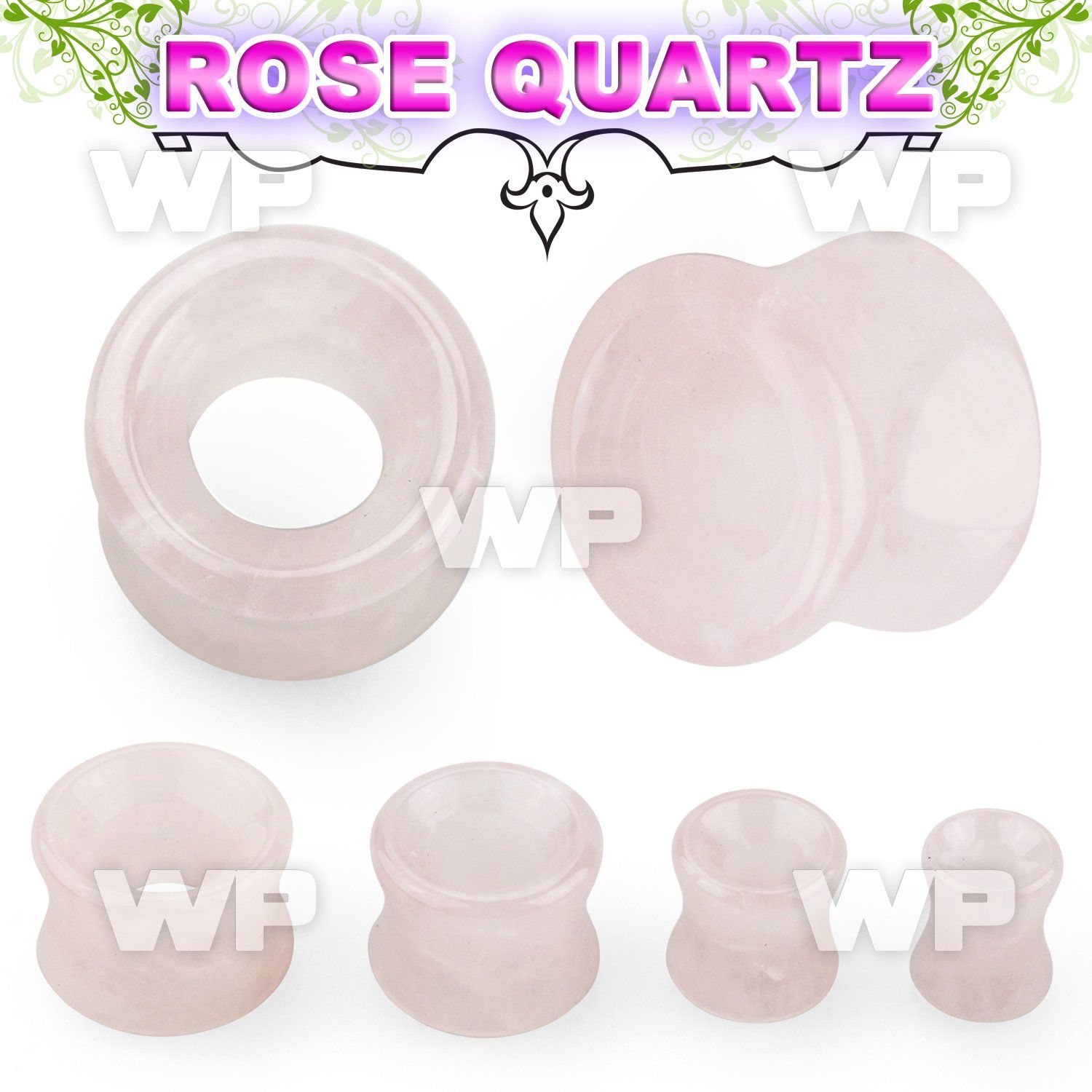 1i366 genuine rose quartz double flare stone flesh tunnel plug ear lobe piercing