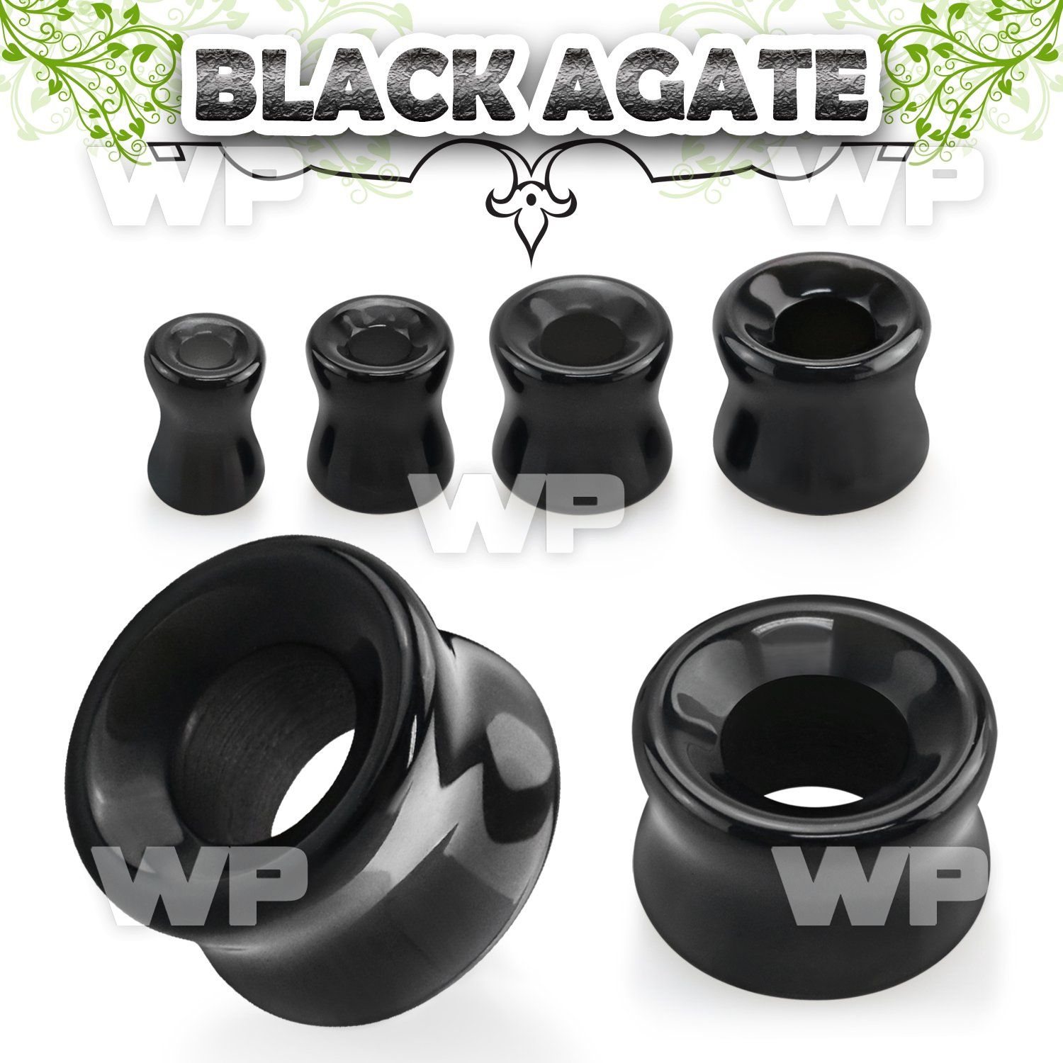 1i388 black agate stone double flared eyelet