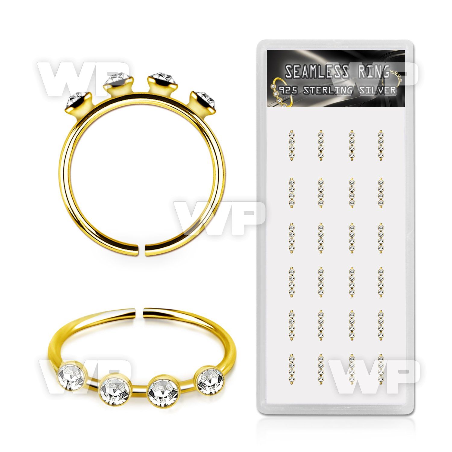 1imxj496 box w gold silver seamless nose hoop w 4 1.5mm crystal