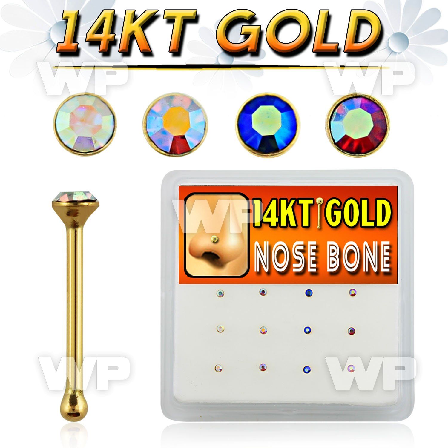 1iu4e display box w of solid 14k gold nose bone 1 5mm round nose piercing