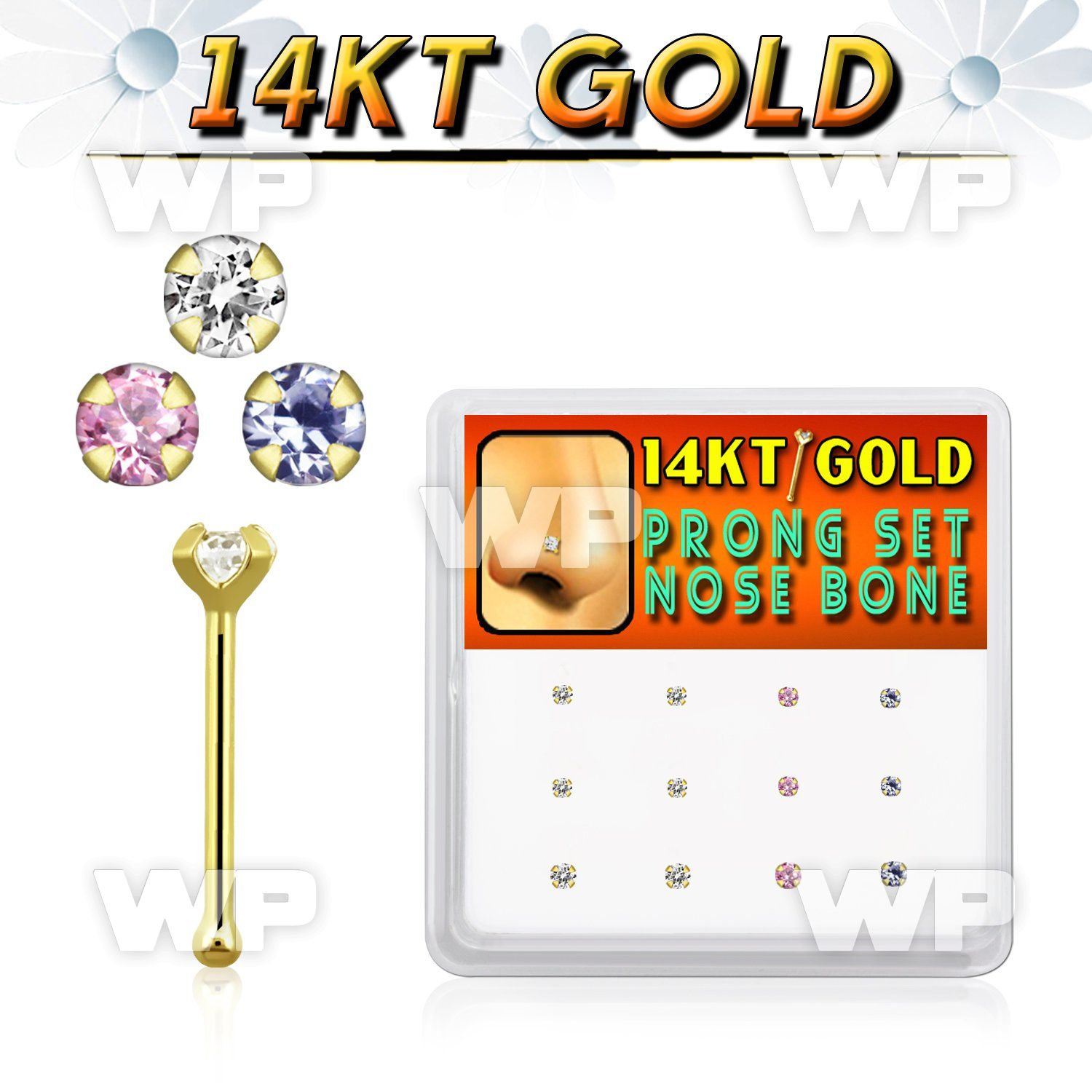 1iu4ek box w of 14kt gold nose bone 1 5mm 2mm prong set round nose piercing