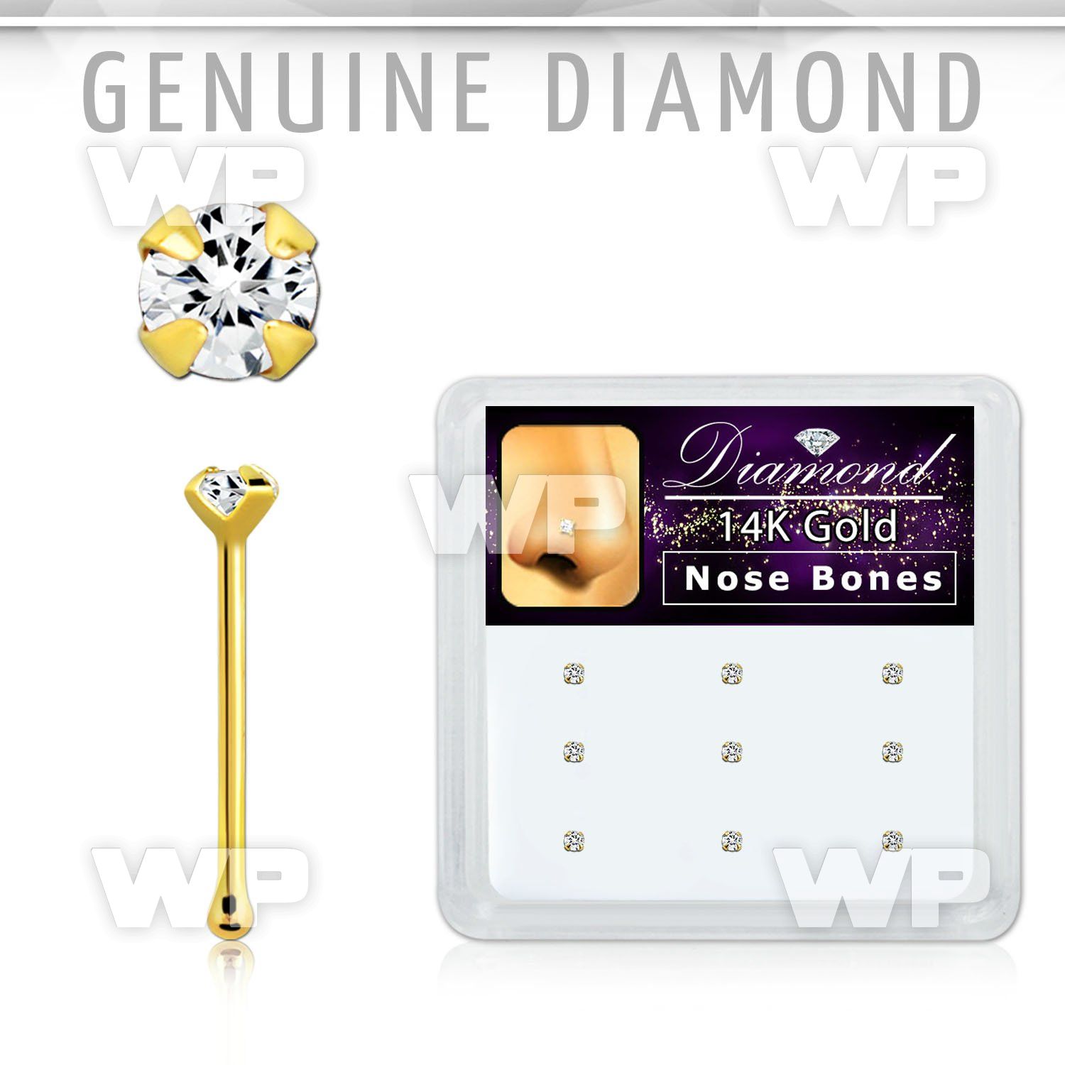 1iu4es box w of 14kt gold nose bone prong set 1 5mm round genui nose piercing