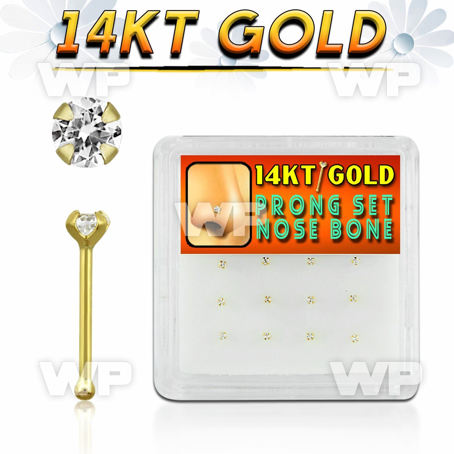 1iu4l box w of 14kt gold nose bone 1 5mm prong set clear round nose piercing