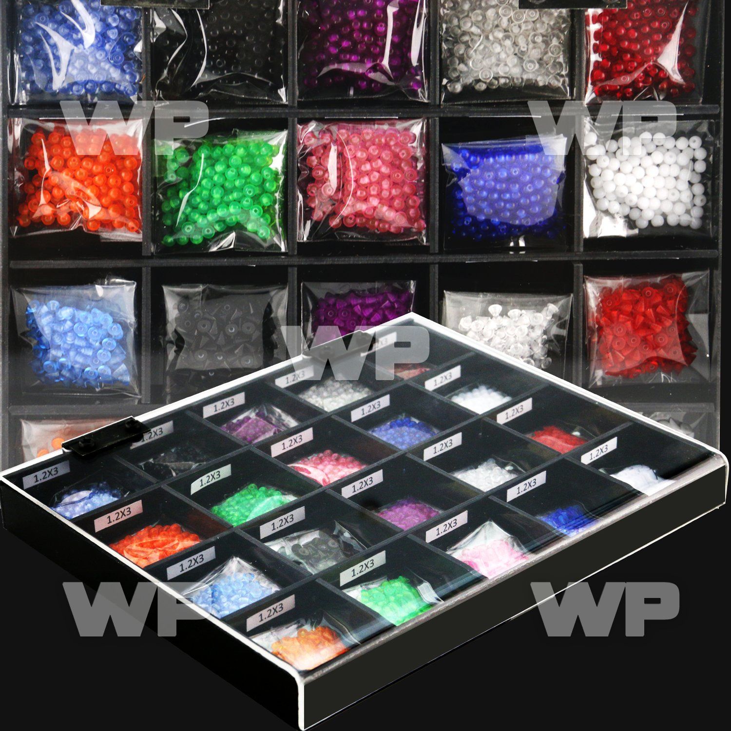 1j4ck display w 3mm acrylic uv balls cones 1 2mm threading in belly piercing