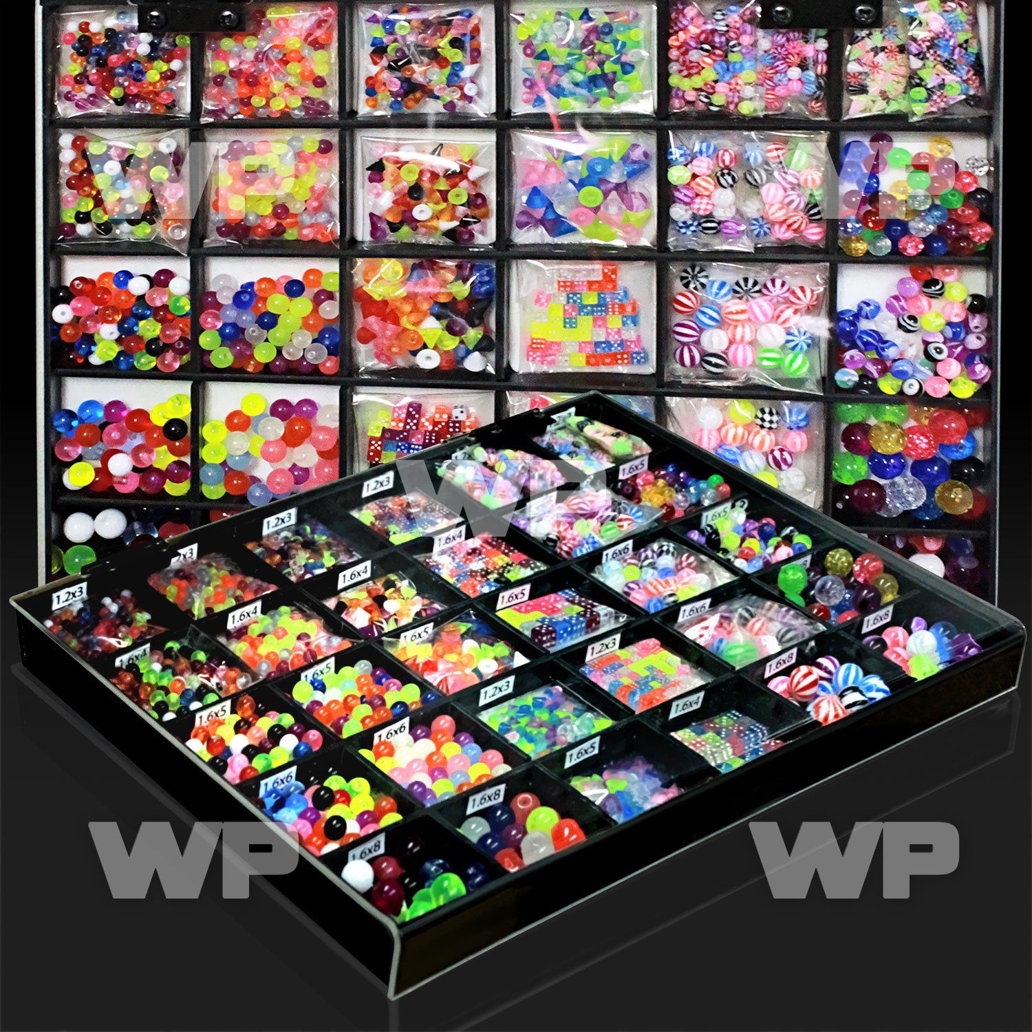 1j4czk box w assorted acrylic body jewelry parts ball s dices belly piercing