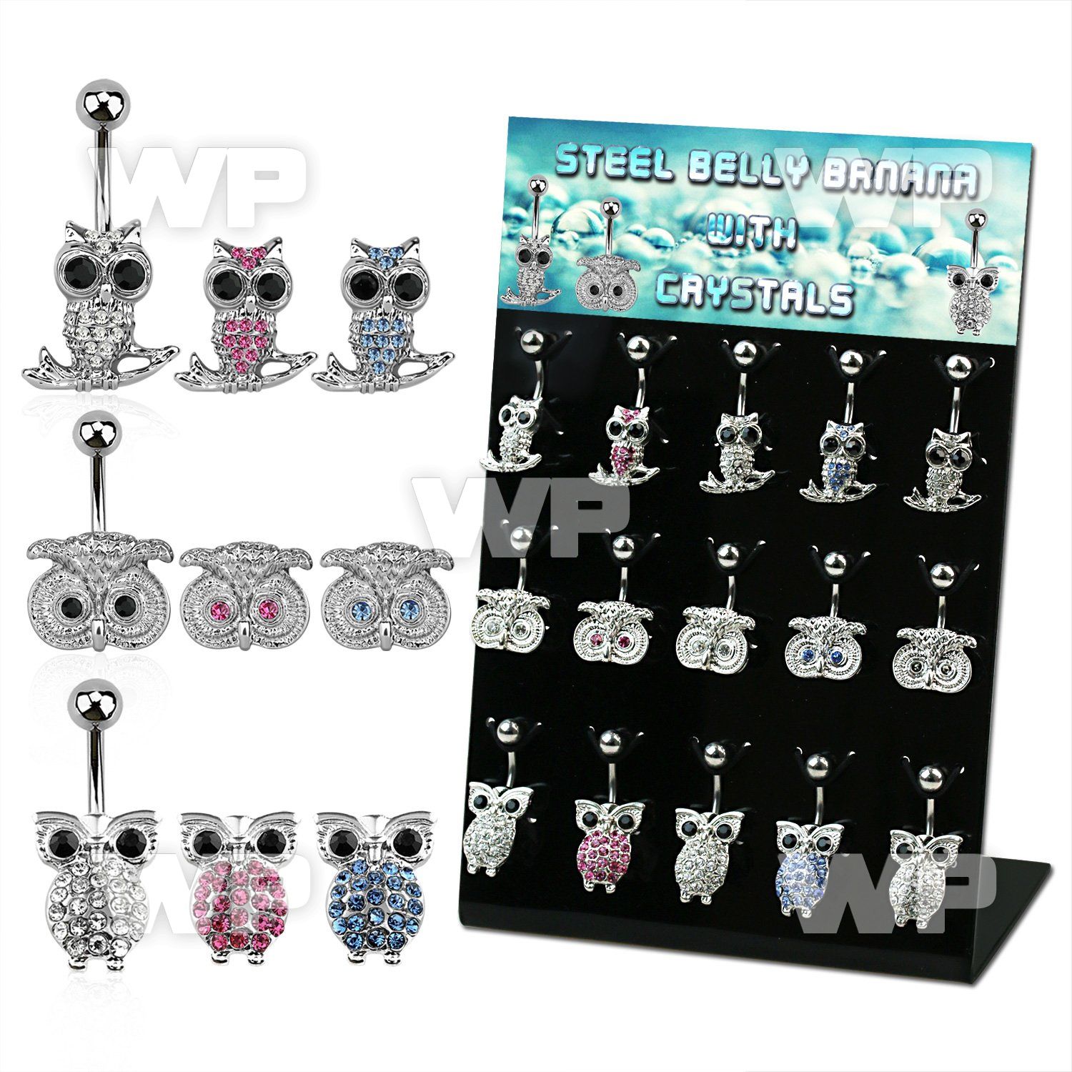 1j8f94 display w 316l steel belly bananas 1 6mm lower crystal belly piercing