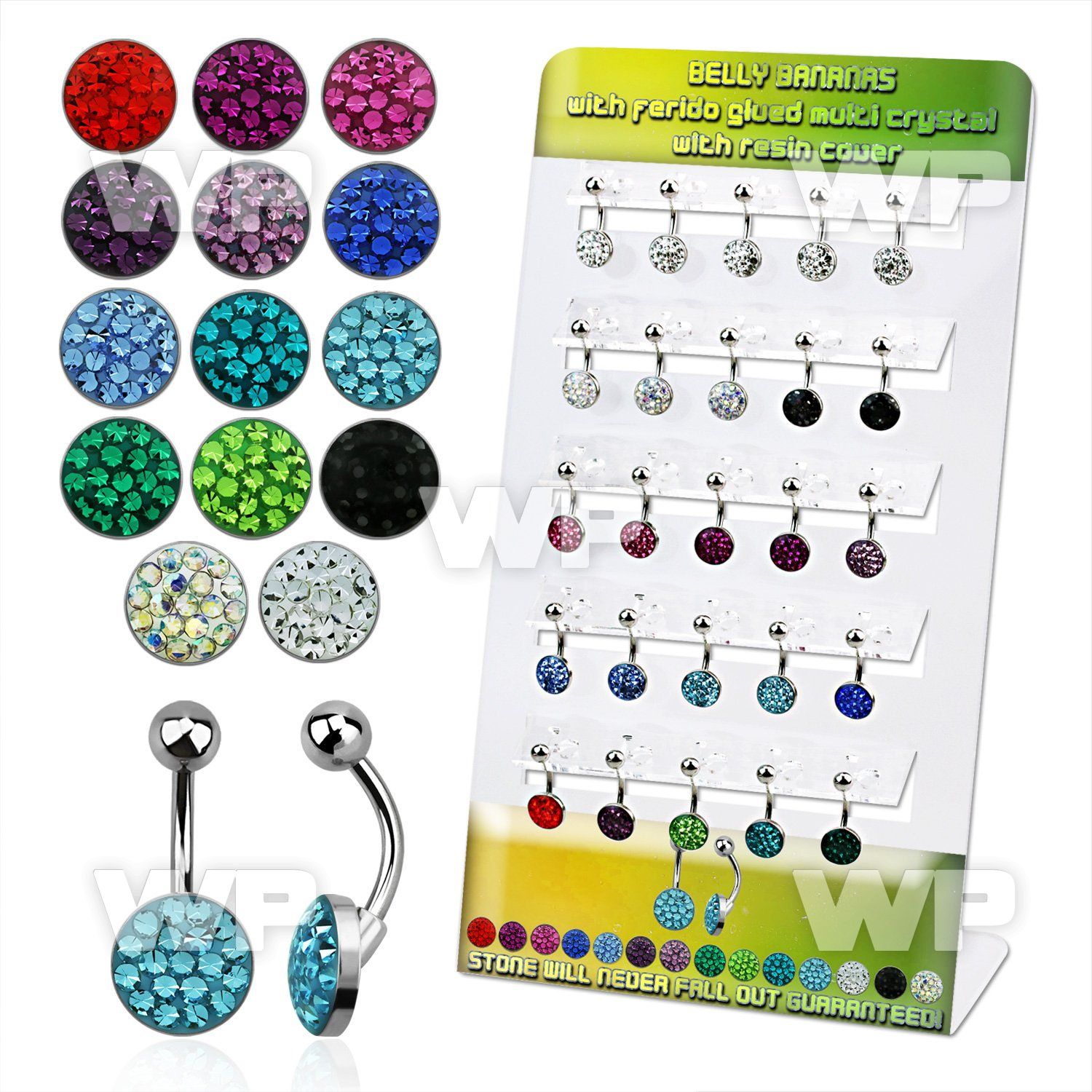 1j8fe0 display w 316l steel belly ring w ferido glue crystals belly piercing