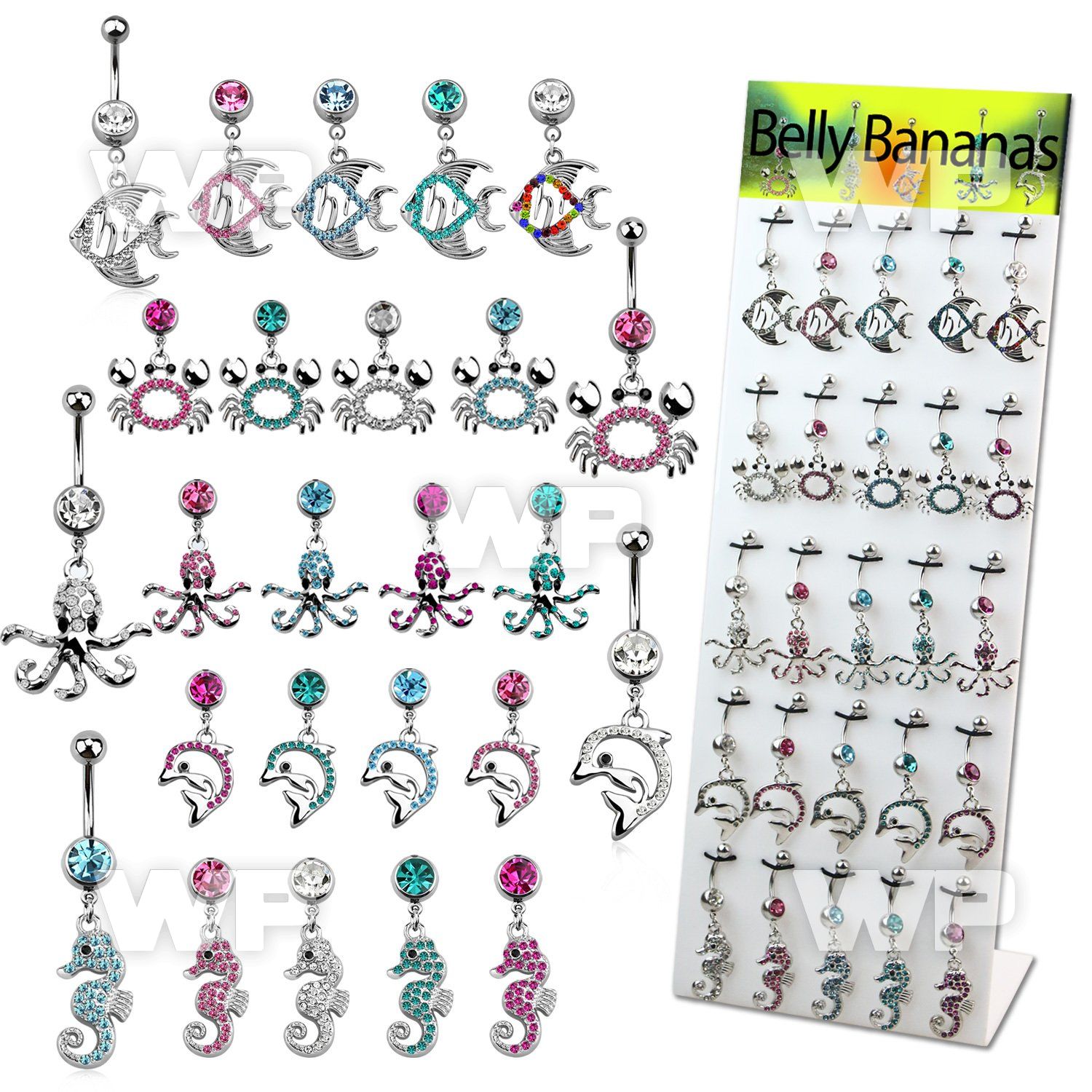 1j8fek display w steel belly bananas 1 6mm assorted beach theme belly piercing