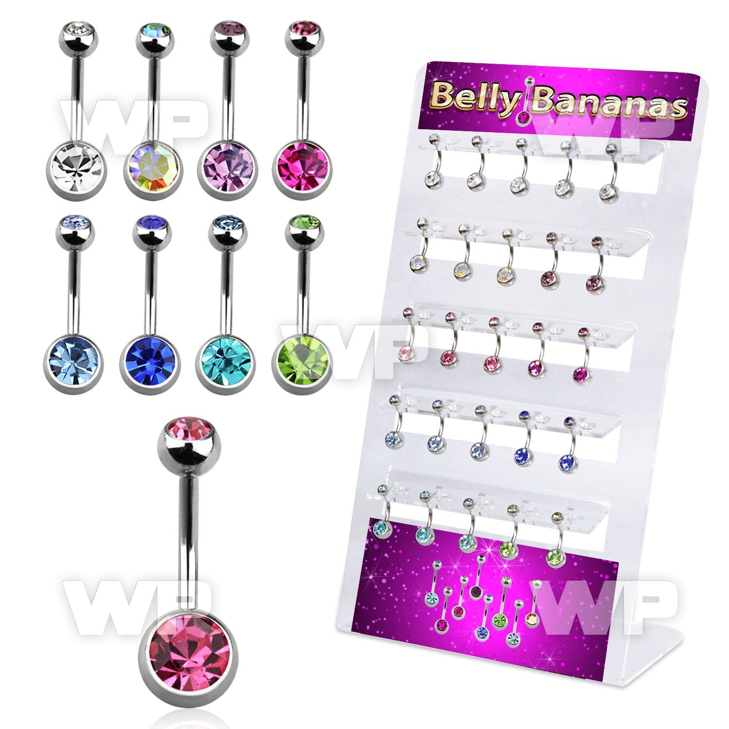 1j8fk display w steel belly bananas 1 6mm 5mm 8mm jewel ball belly piercing