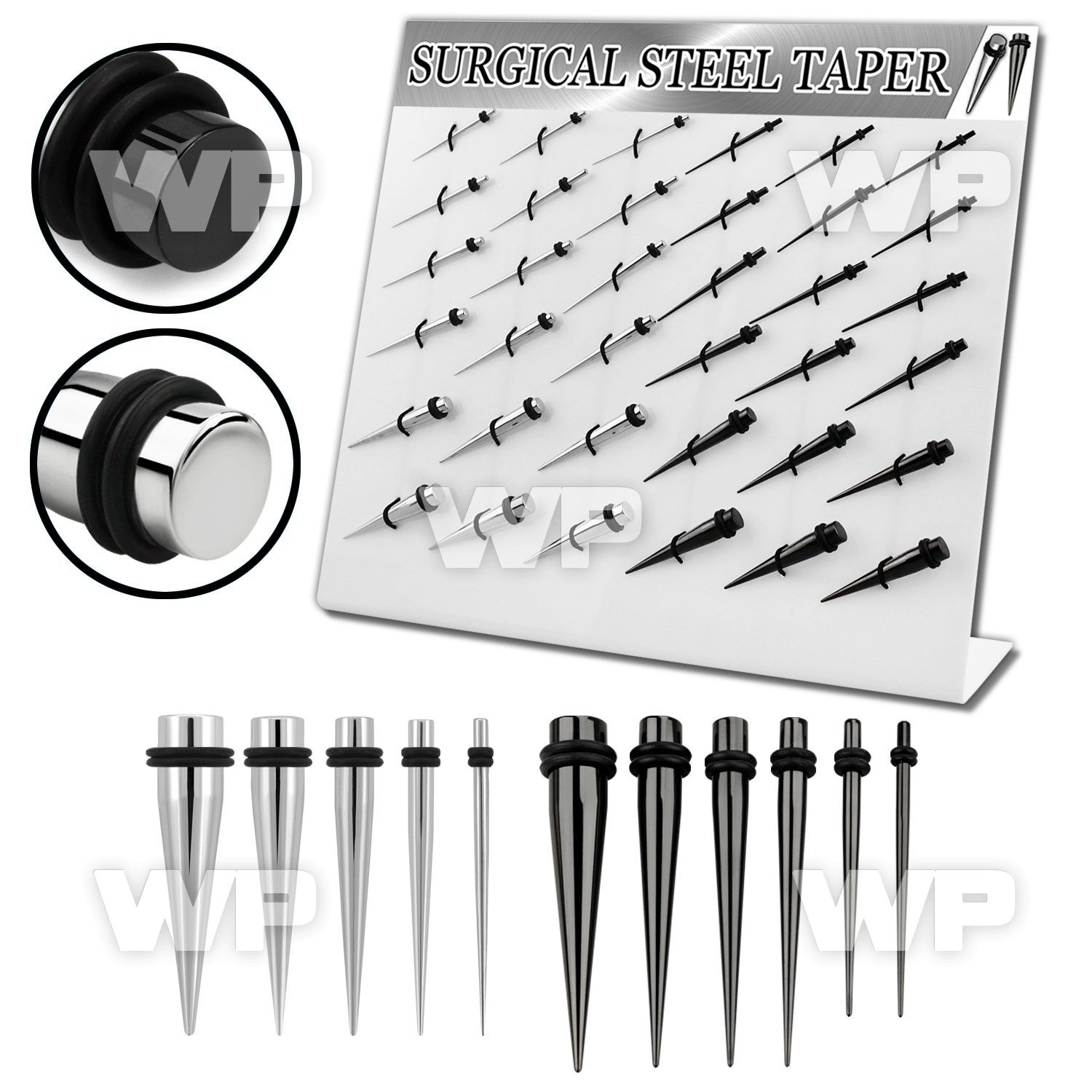 1jfmel display w black ion plated surgical steel tapers double ear lobe piercing