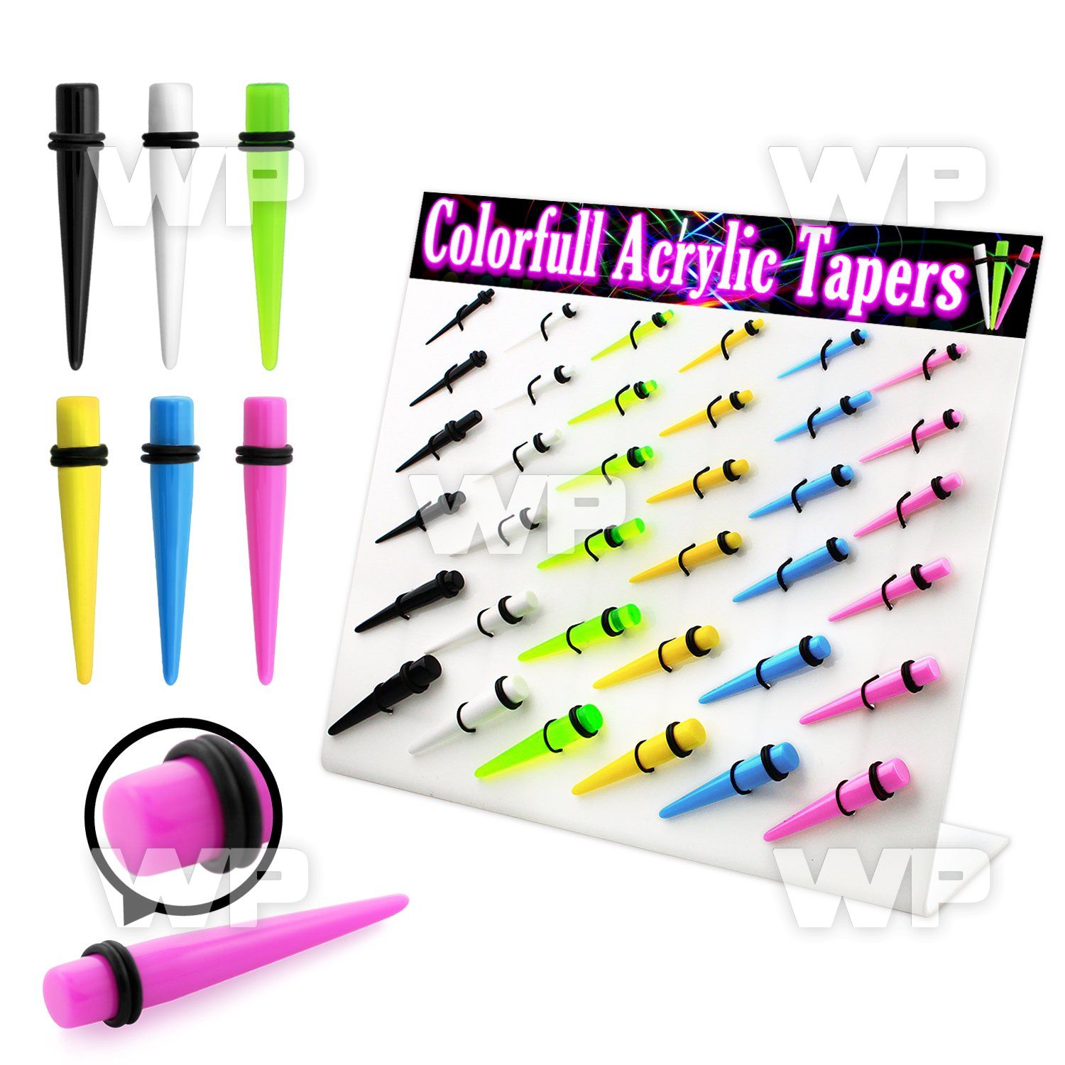 1jfmep display w solid acrylic colored tapers double silicon o r ear lobe piercing