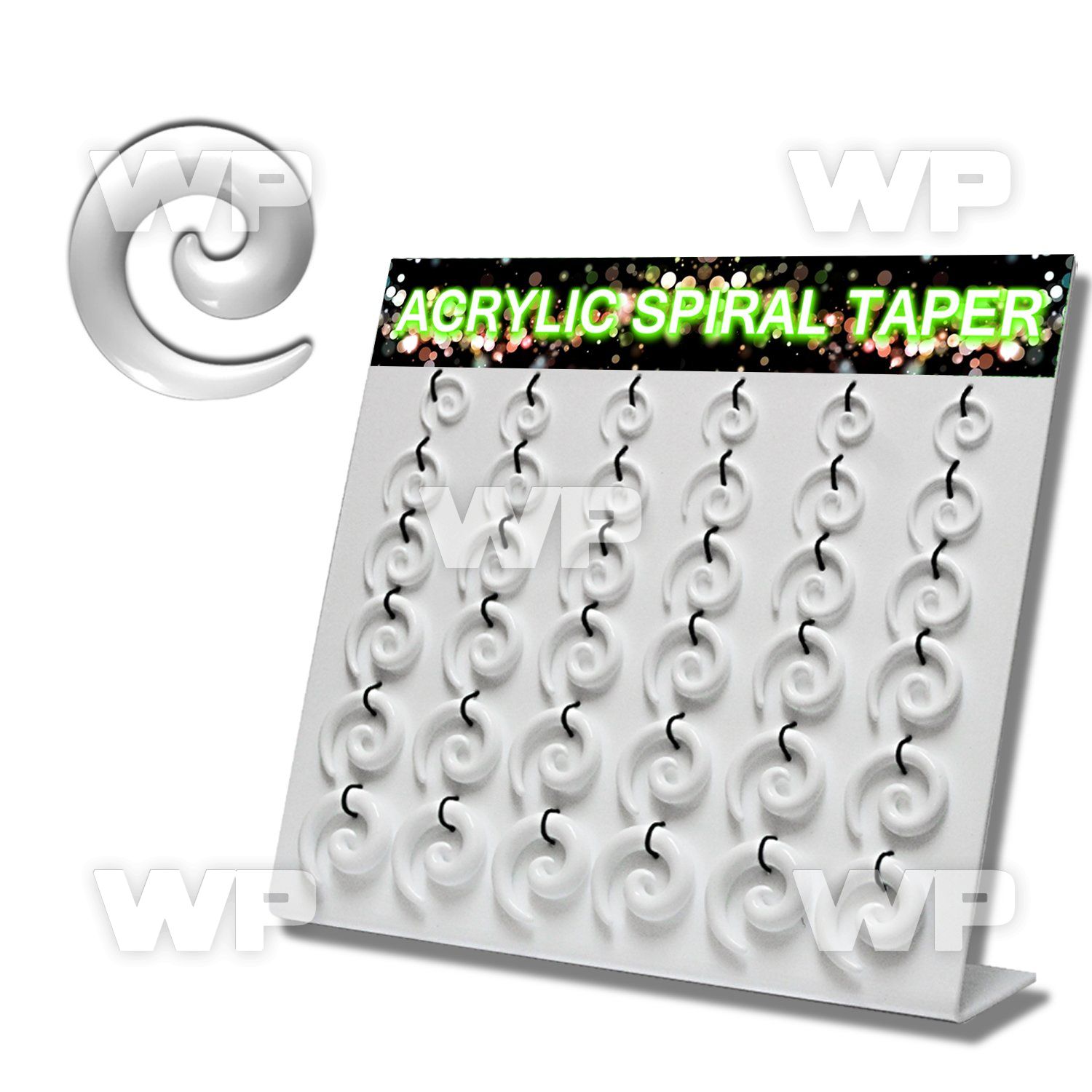 1jfmy4 display w white acrylic spiral coil tapers size 2 5mm 8mm ear lobe piercing