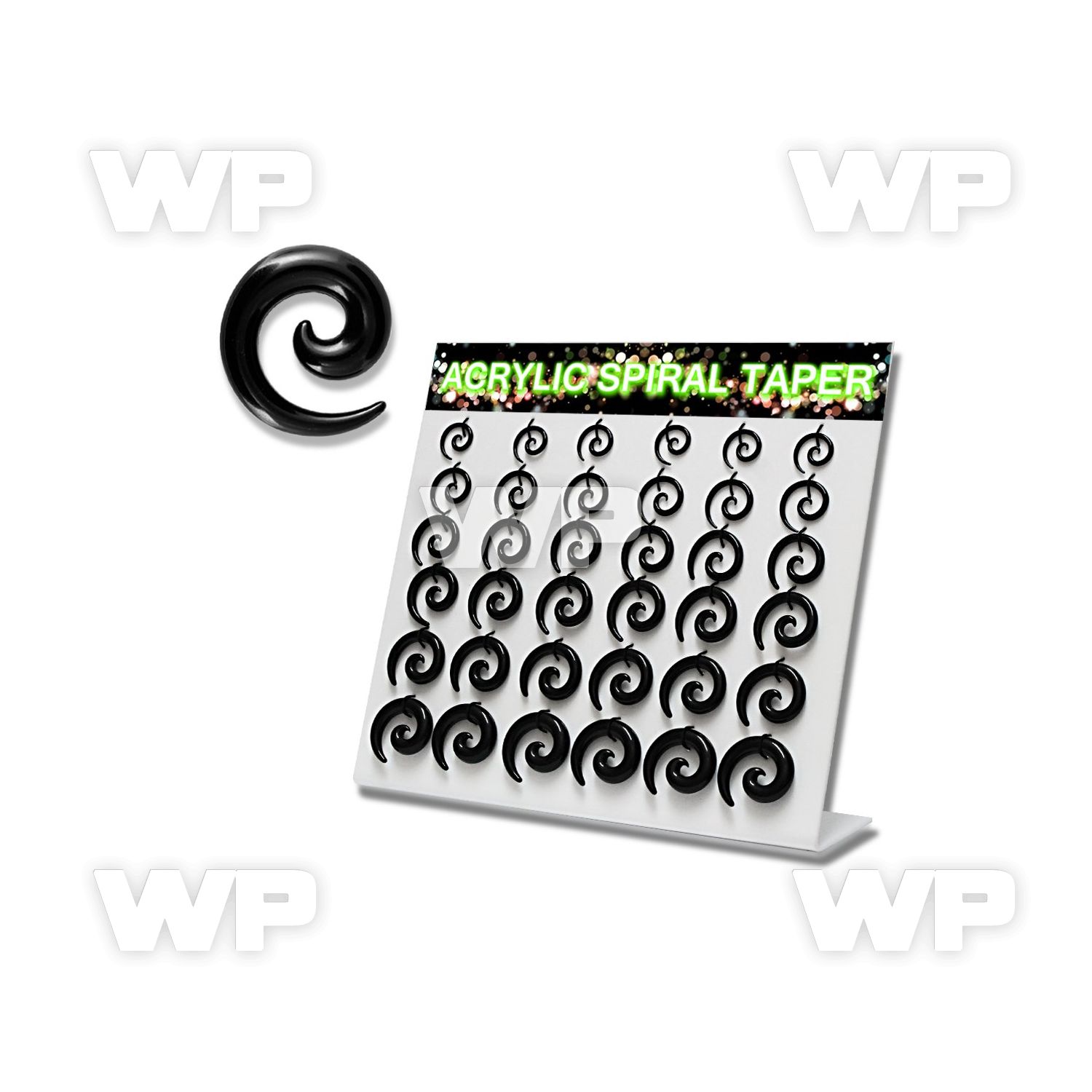 1jfmy7 display w black acrylic spiral coil tapers size 2 5mm 8mm ear lobe piercing