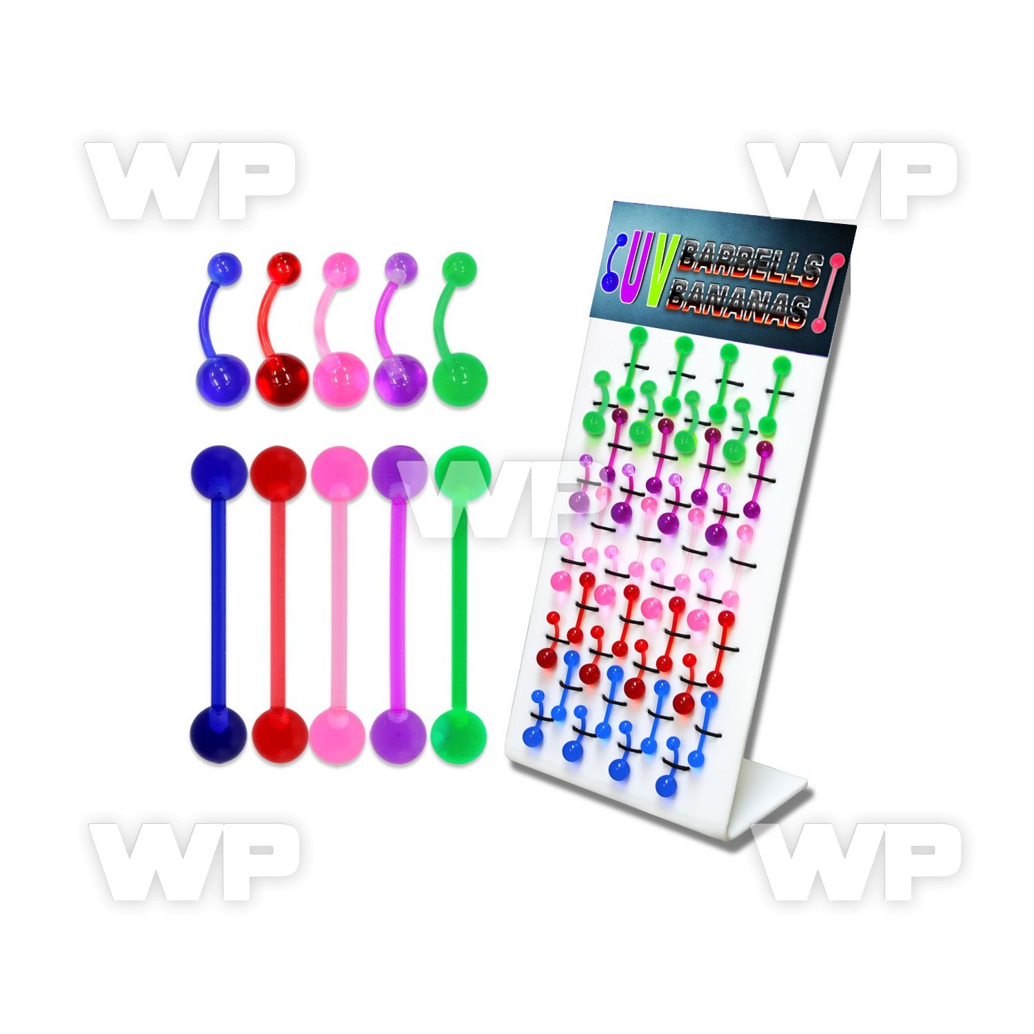 1jq4c display w of assorted flexible acrylic tongue bars 1 6mm belly piercing