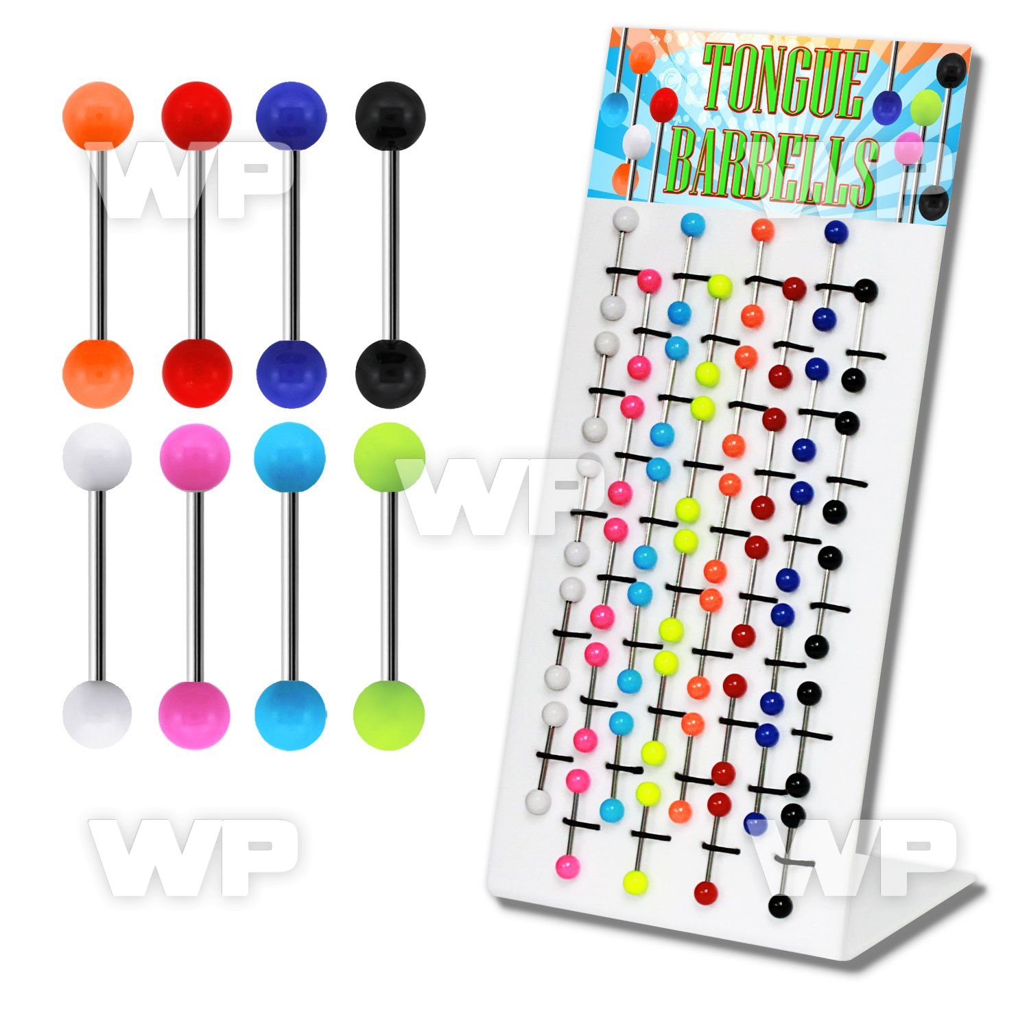 1jq4ck display w of surgical steel tongue bars 1 6mm 6mm solid tongue piercing